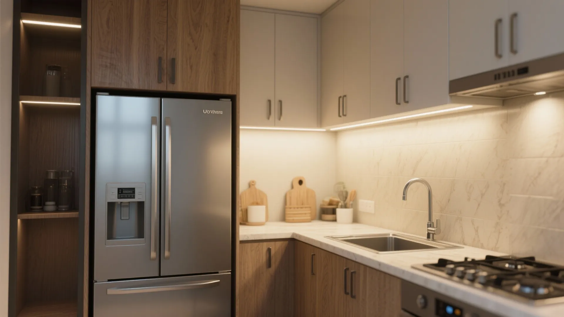 1. Open Living + Compact Kitchen Triangle