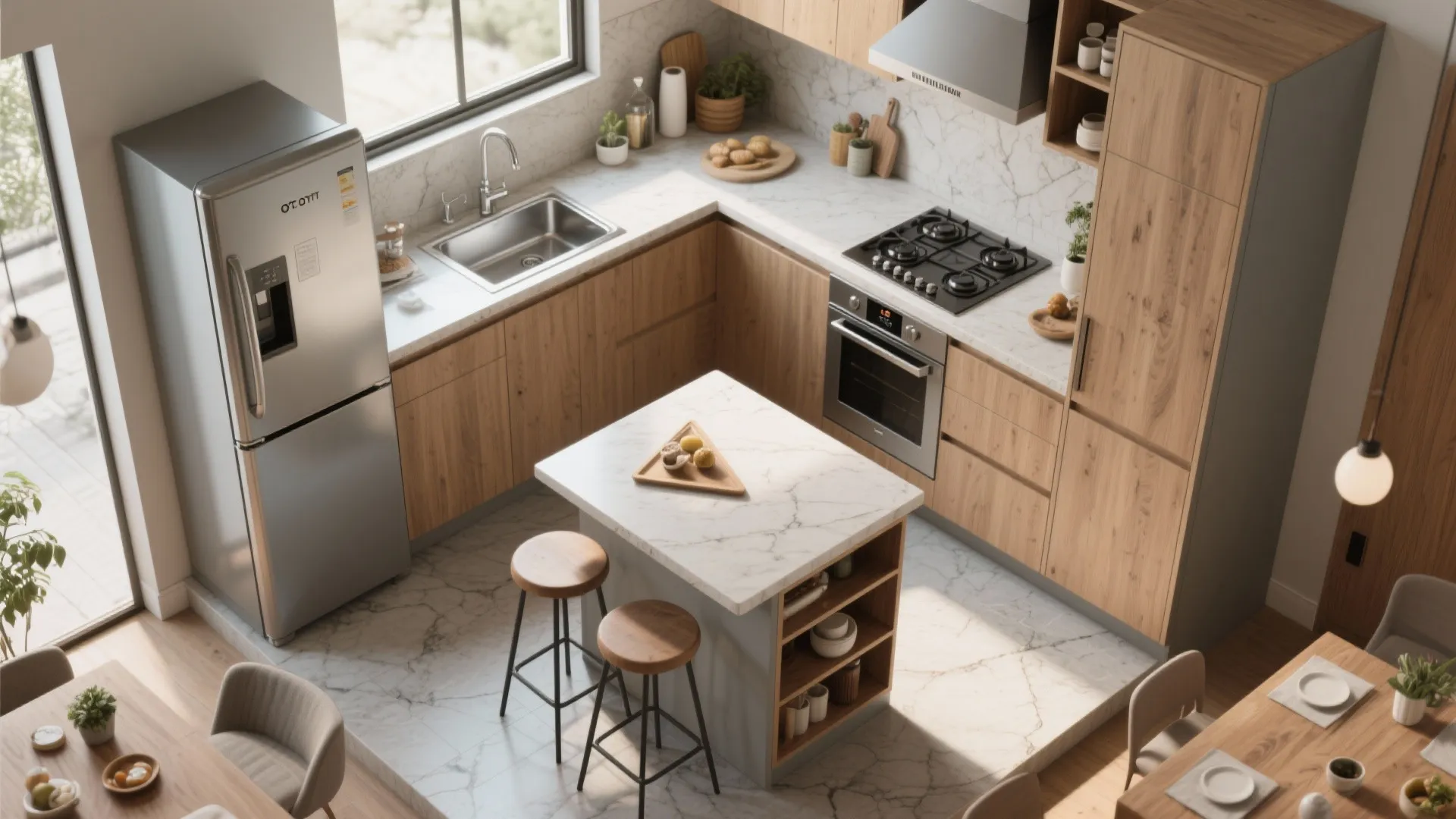 5. Compact Kitchen Triangle & Multi-Task Islands