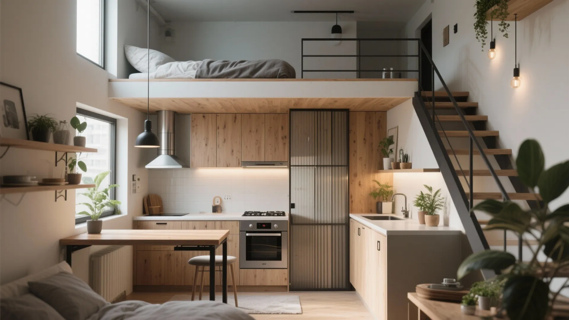 5. Micro-Open Plan: Kitchen & Bedroom Harmony