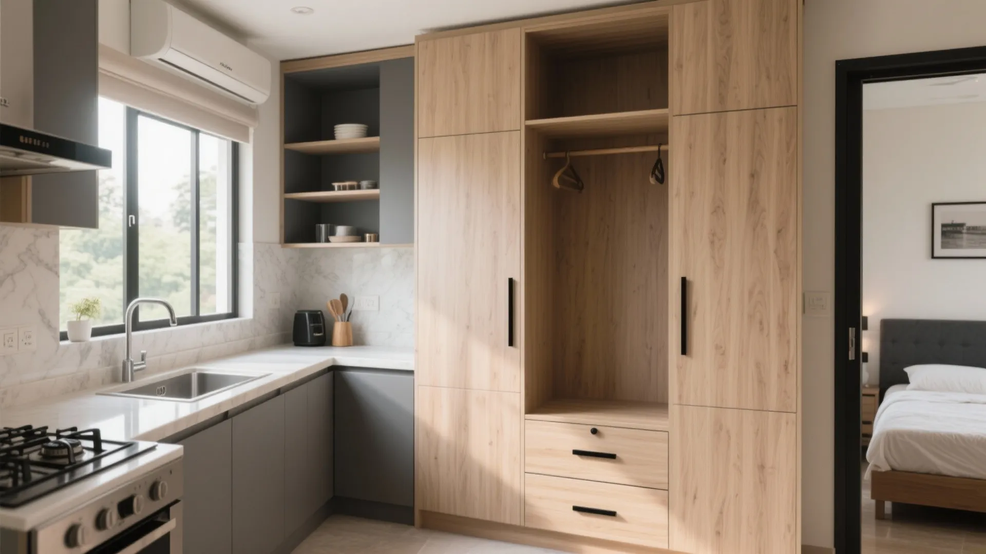 1) Put most of your money where you use it daily: kitchen and wardrobes