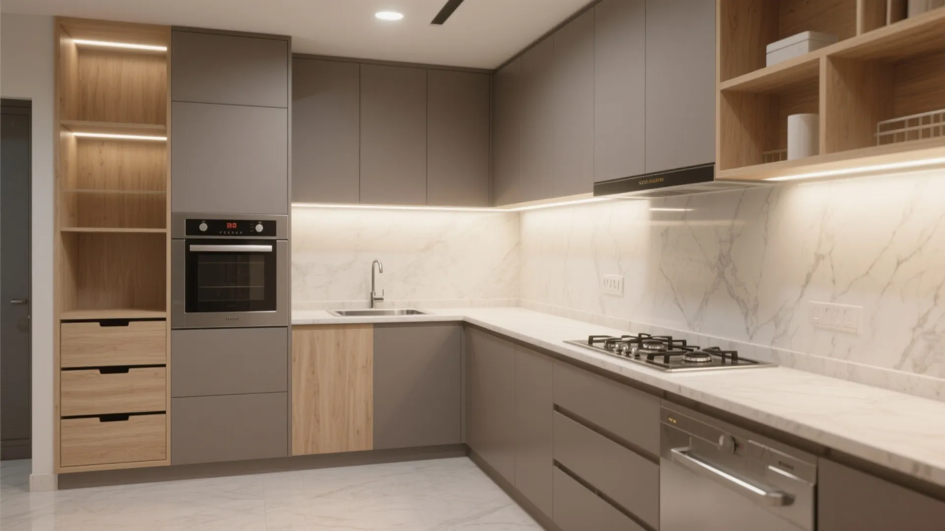 Warm-minimal modular kitchen storage