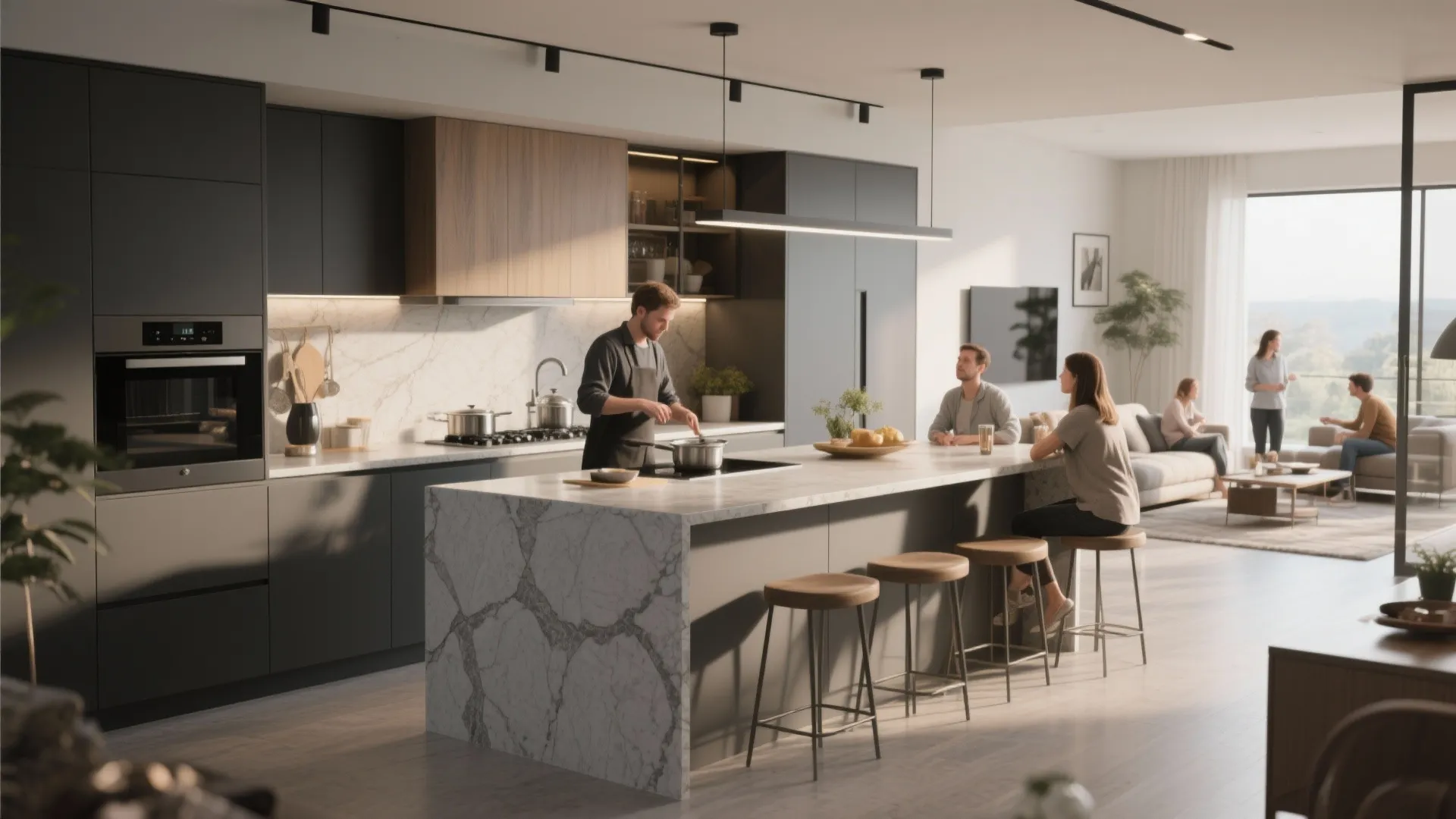 3. Kitchen centered around workflow and socializing