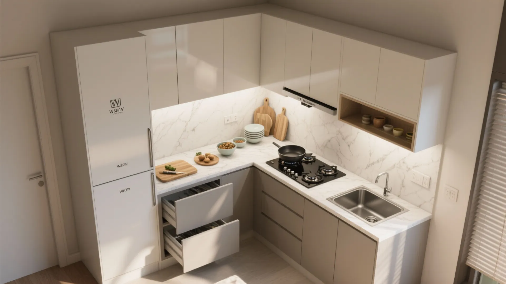 Space-smart modular kitchen for a 2 BHK