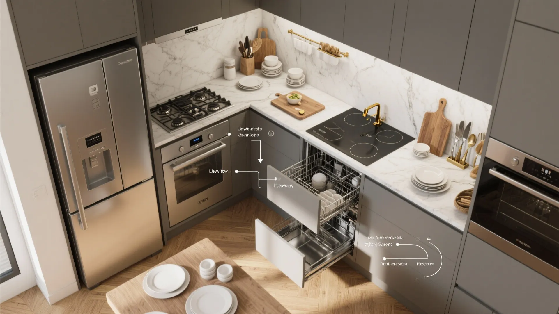 5. Intentional kitchen zones and compact appliances