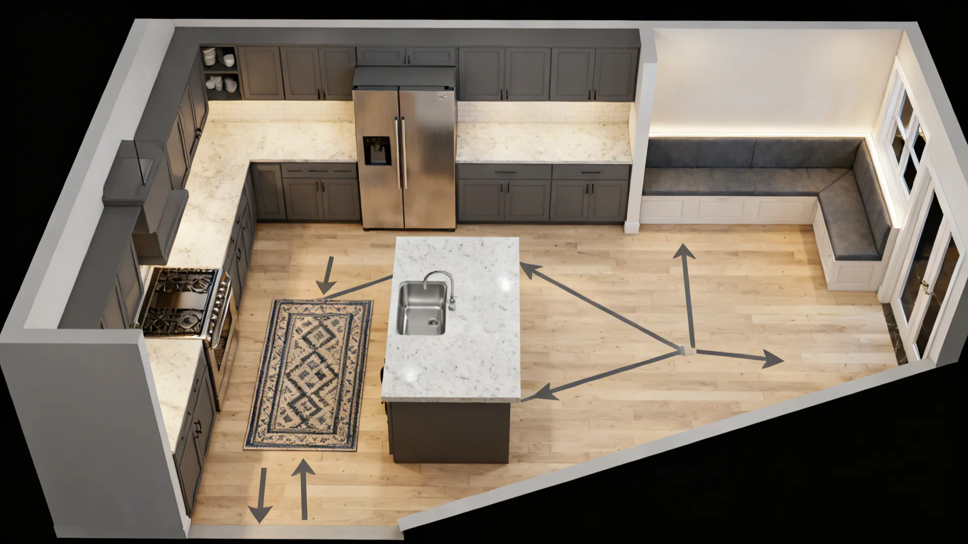Large Kitchen Layout Google Kitchen Design for Large Spaces: Fix an Empty Layout