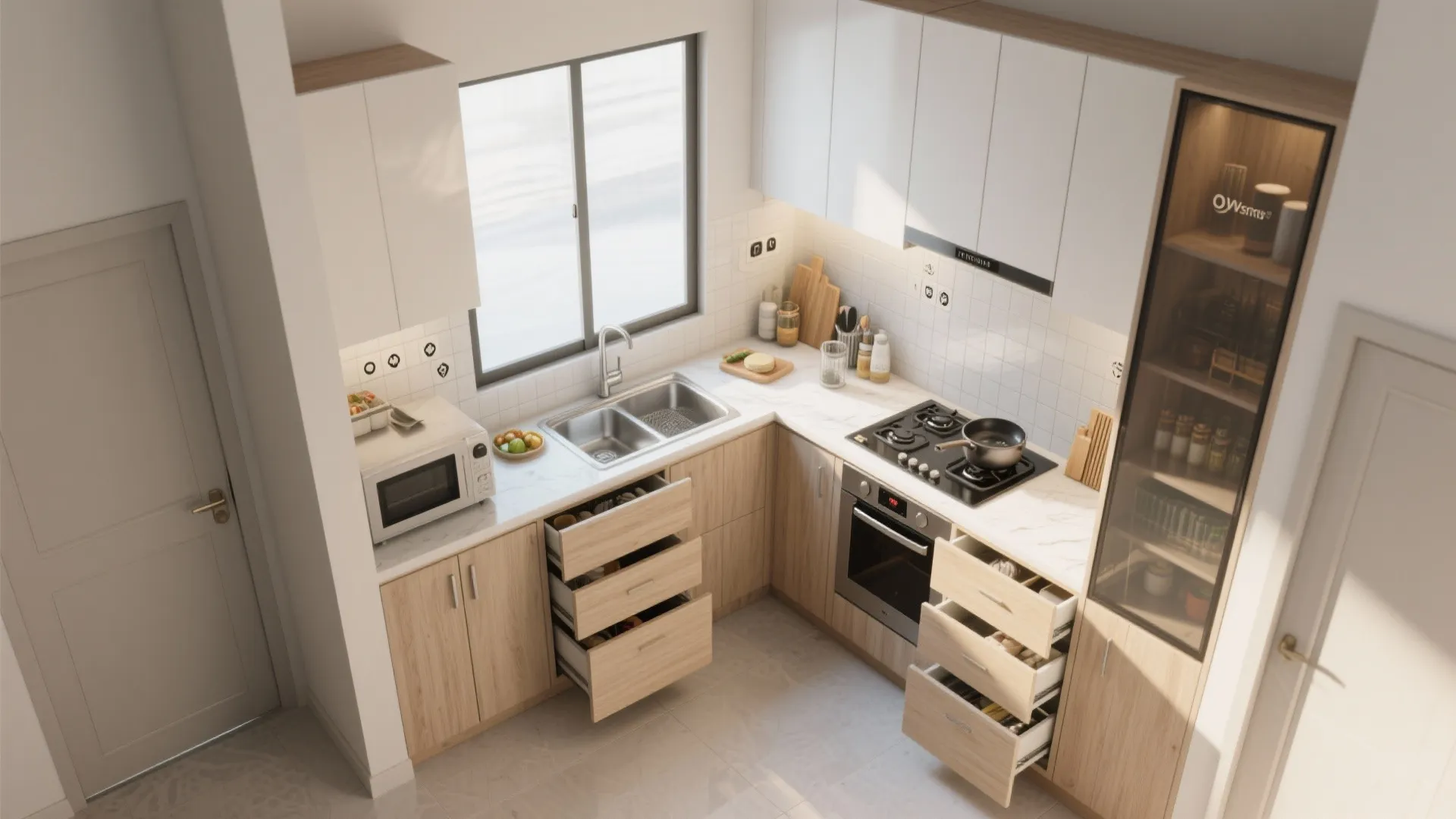 Minimalist storage for compact kitchens