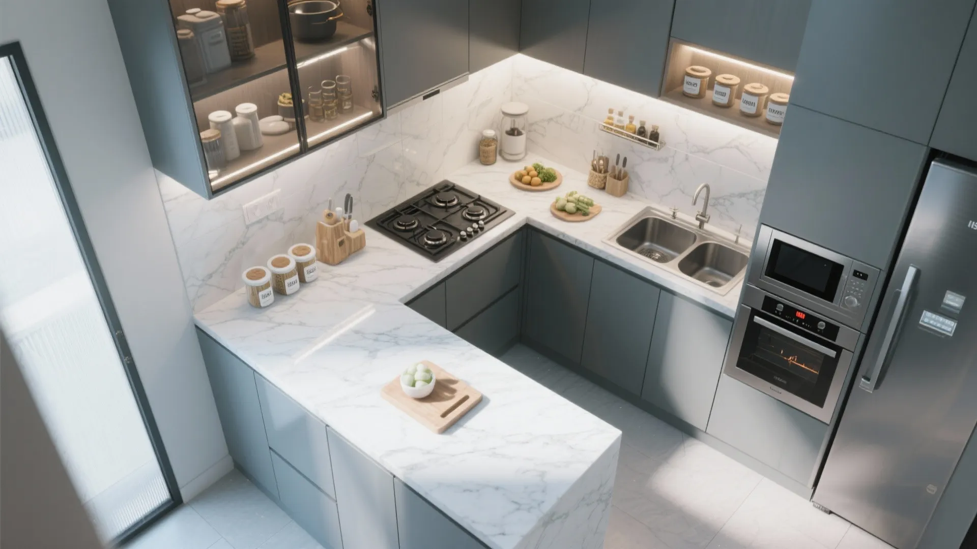 Optimized kitchen zoning for 3 BHK cooking routines