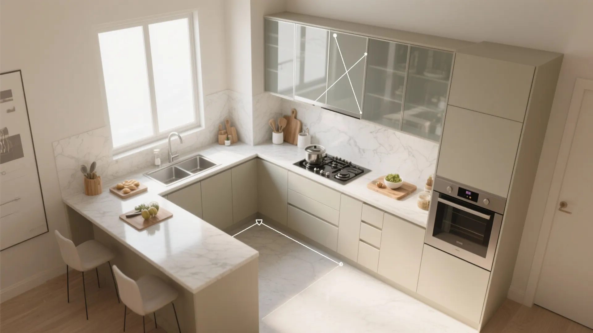 Kitchen zoning: cook, prep, and clean paths