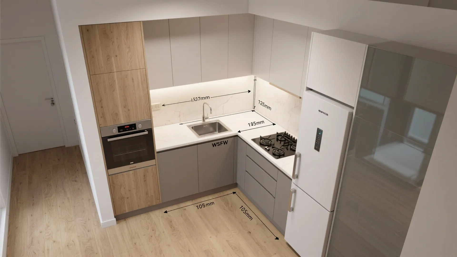 Kitchen Zoning: One Wall + L-Shape Hybrid