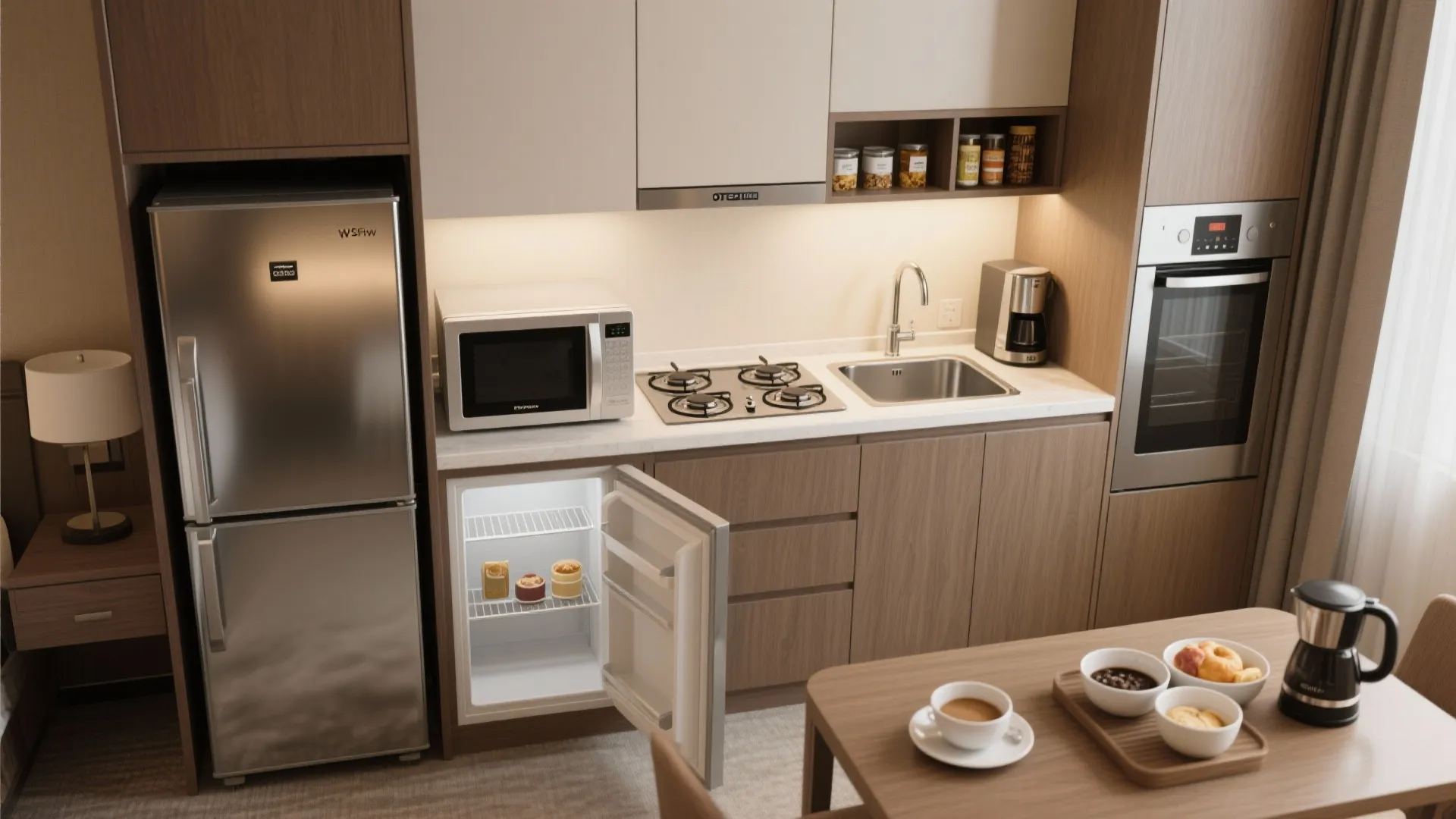 2. Check for kitchen or kitchenette features