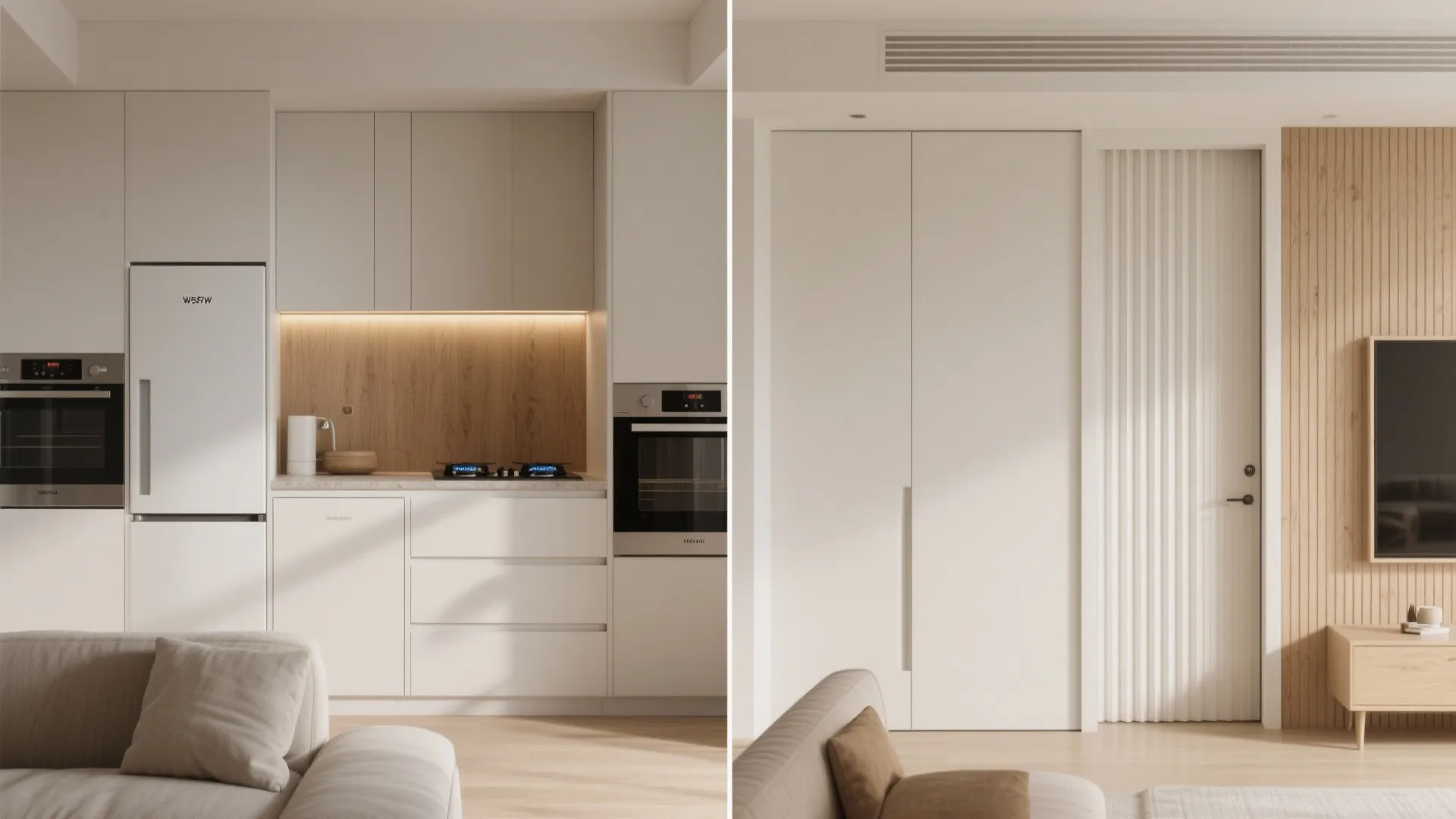 Integrated kitchenette that disappears