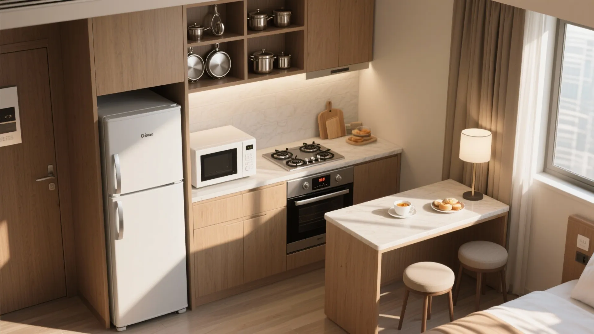2. Kitchenette or full kitchen — choose based on stay length