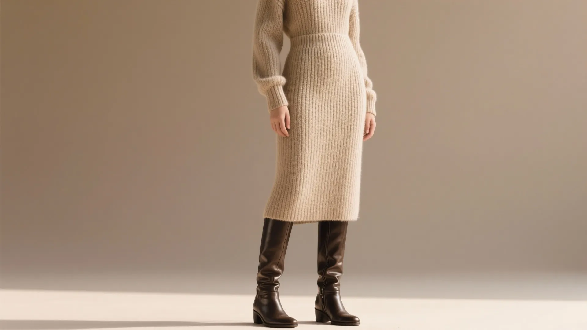 4. Chic Knit Dress with Knee-High Boots