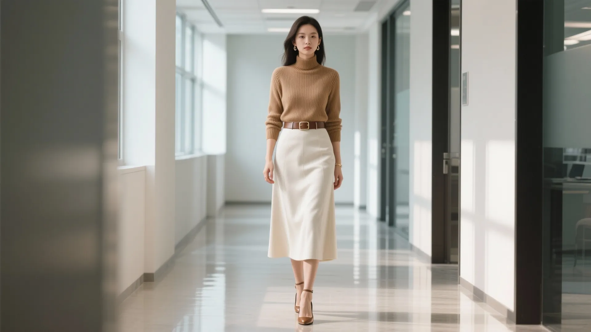 2) Elevated Knit + Midi Skirt
