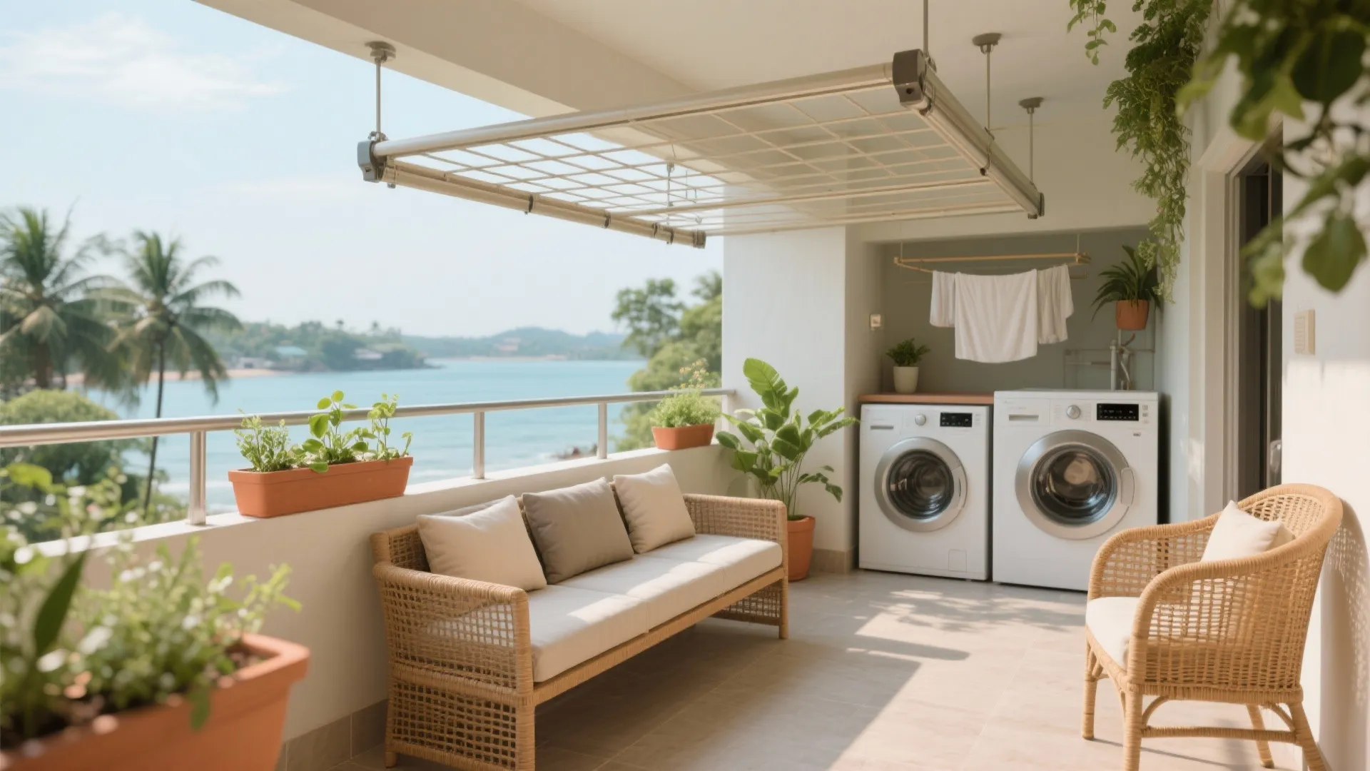 Balcony and utility: micro-outdoor living with smart drying