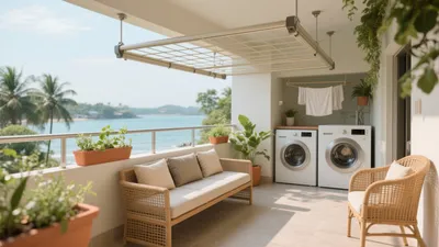 Coastal Balcony Laundry Space with Sea View