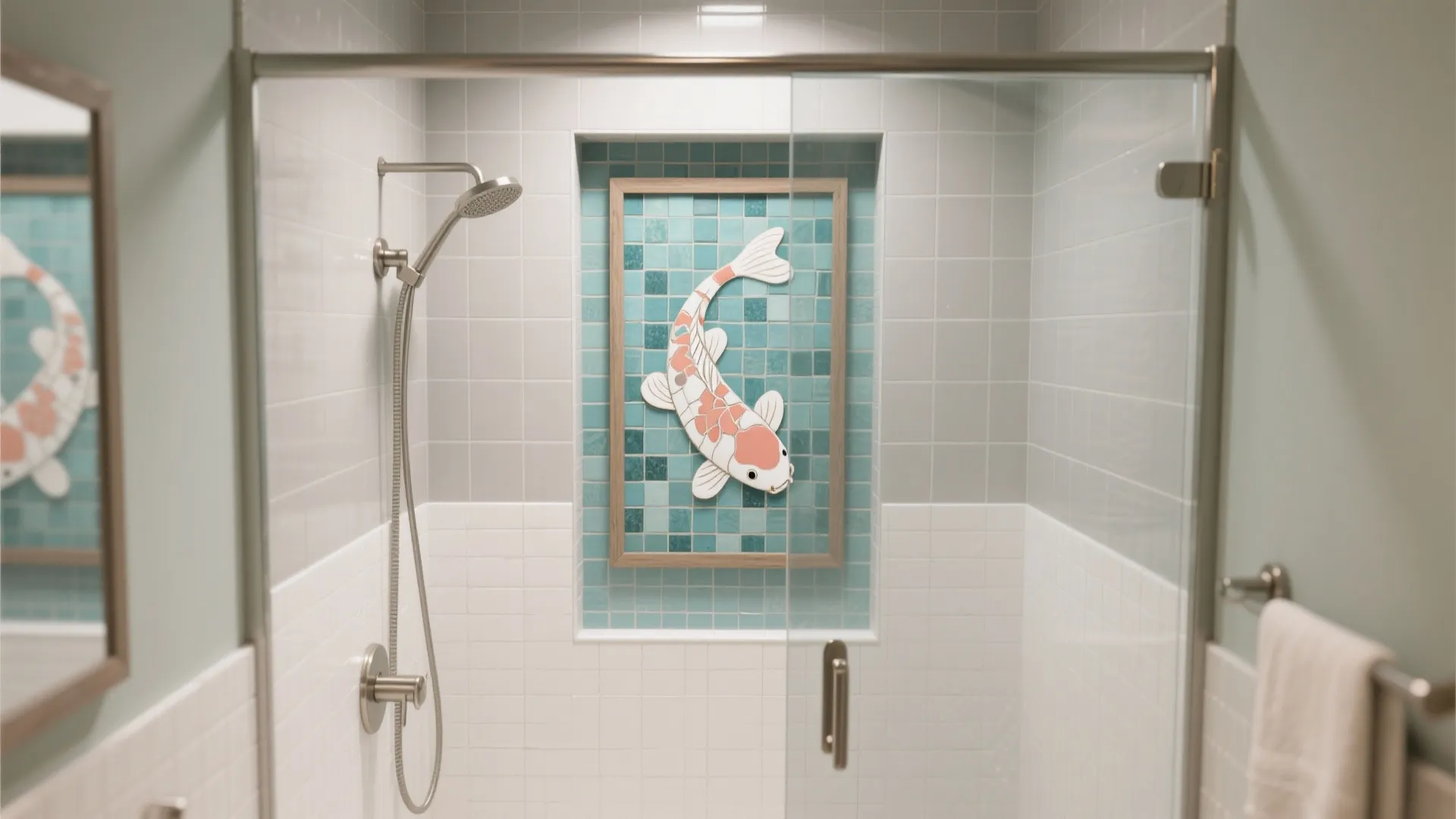 Koi Mosaic Feature Wall in the Shower