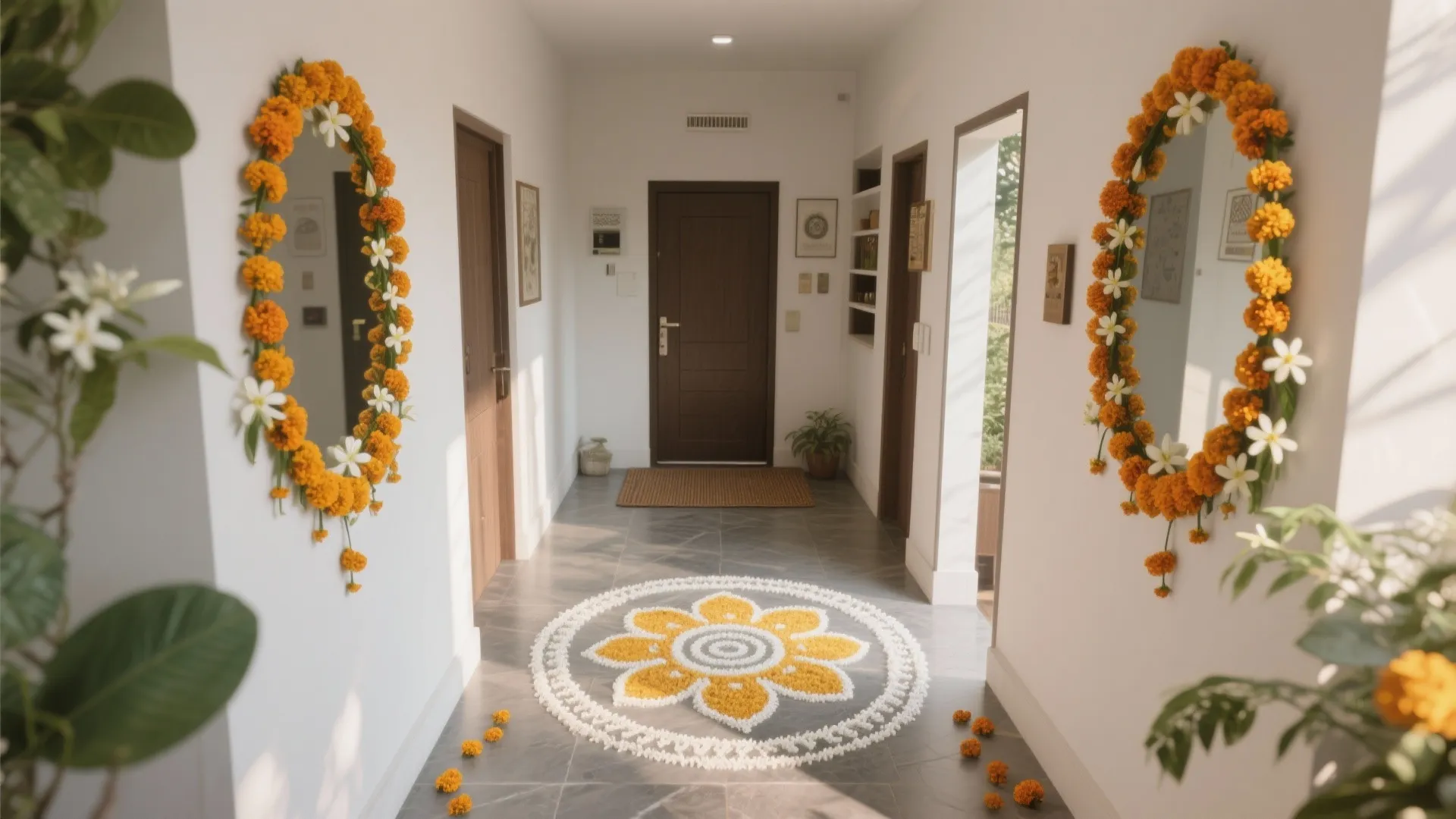 Floral Kolam Corners for Small Entryways