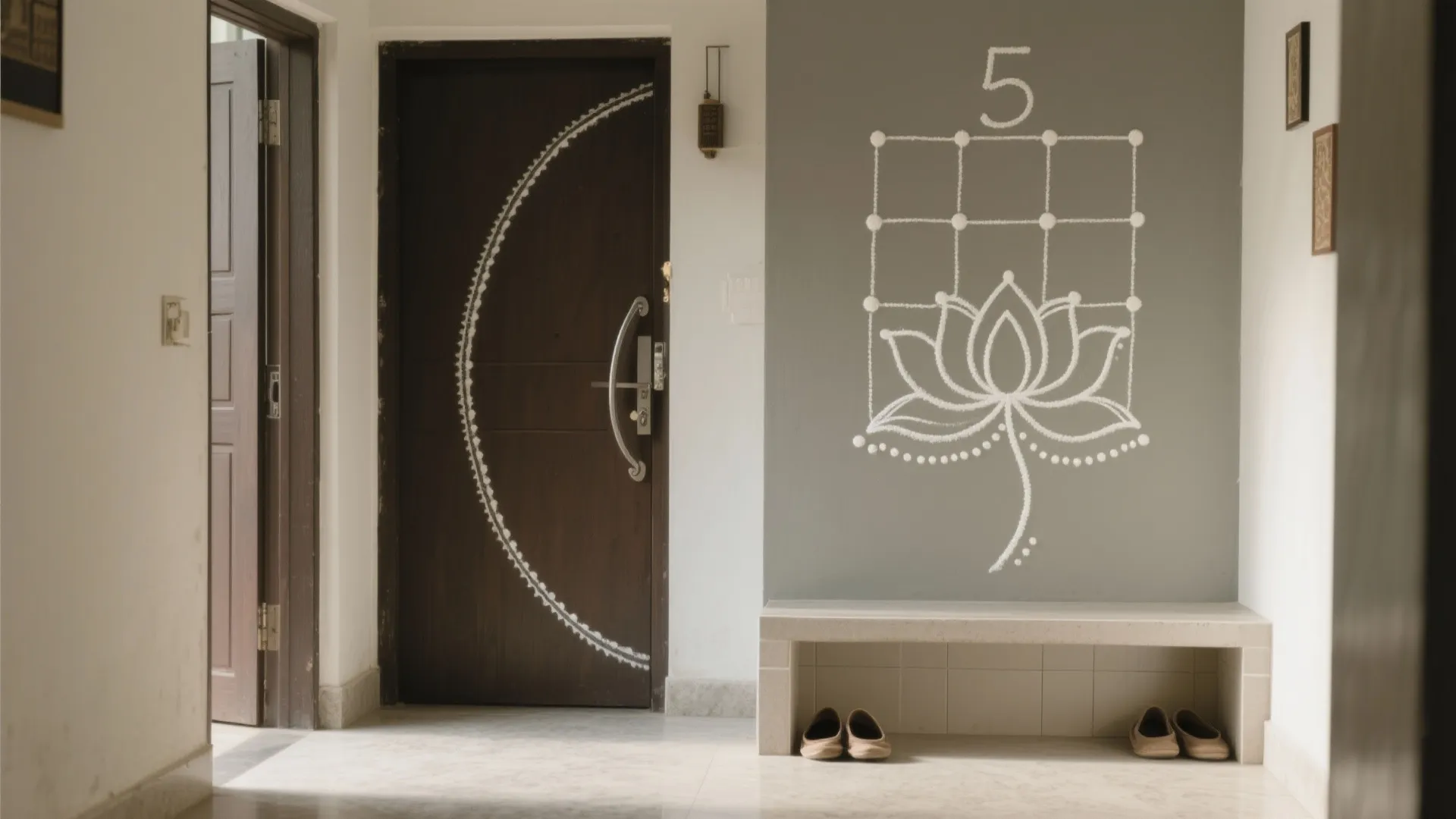 Kolam-Inspired Geometric Grid for Apartment Doorways