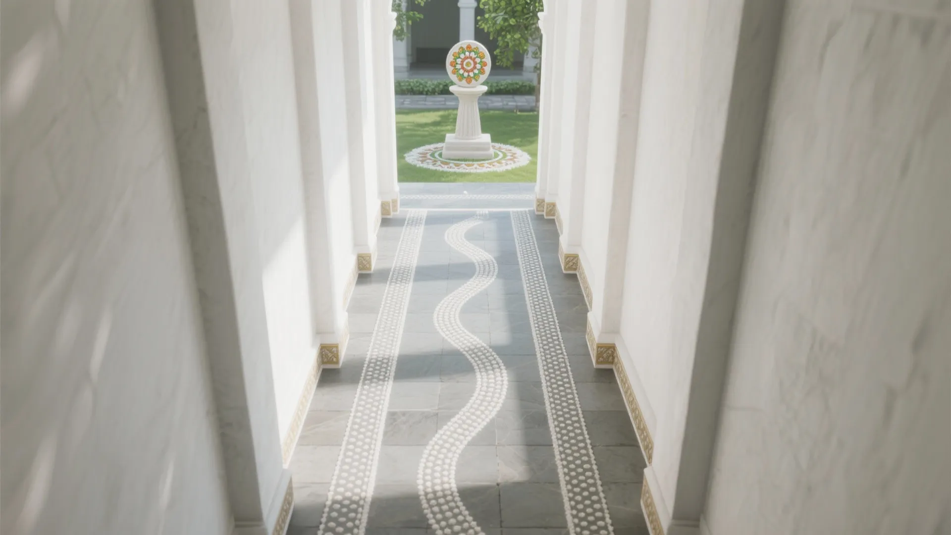 Dotted Kolam Pathway Leading to the Tulsi