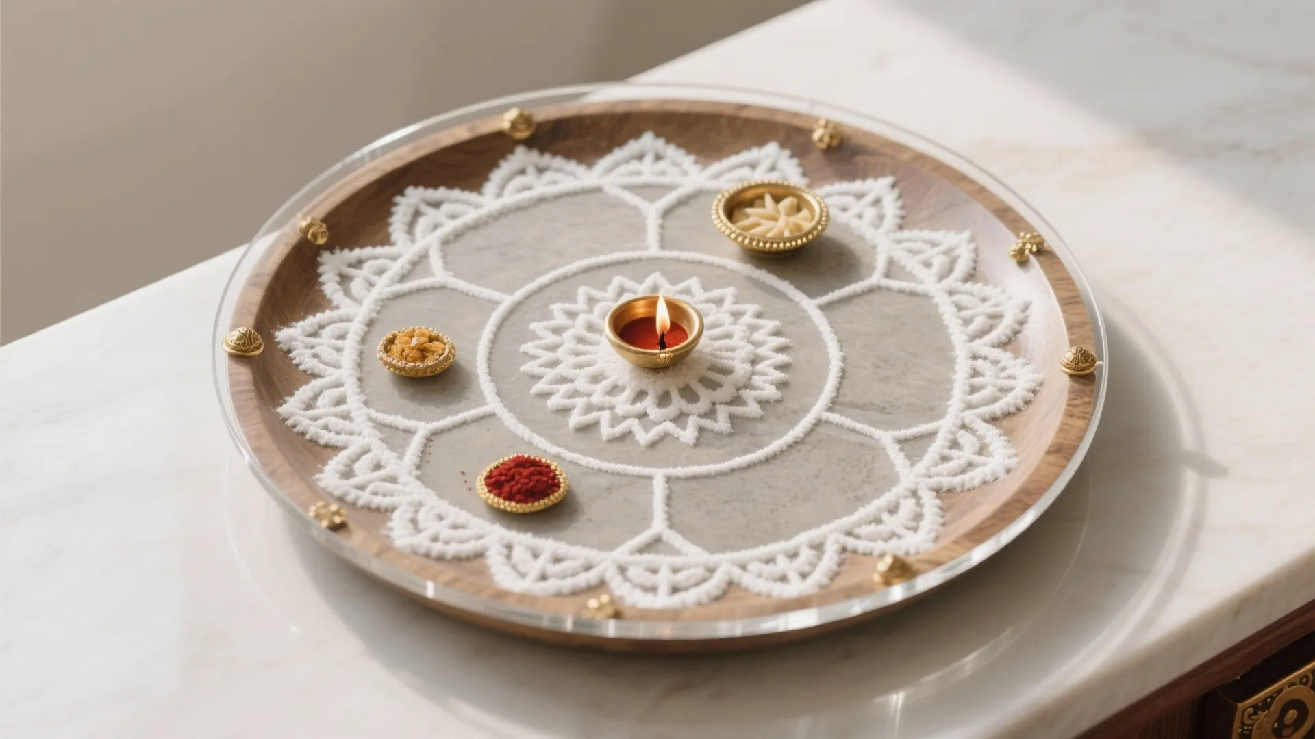 Patterned Thali with Kolam or Rangoli Accents