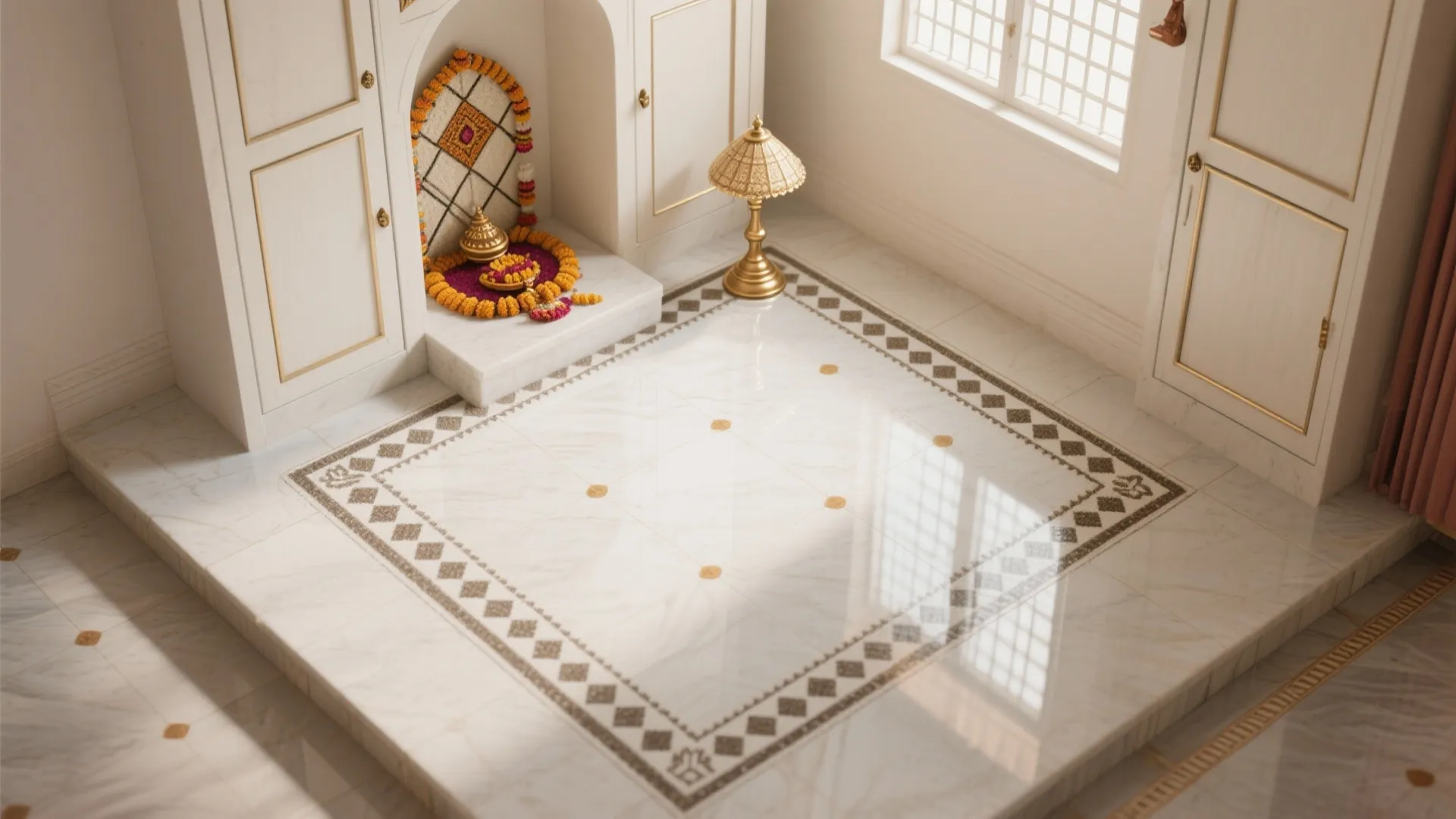 Geometric Kolam Borders that Frame Your Pooja Corner
