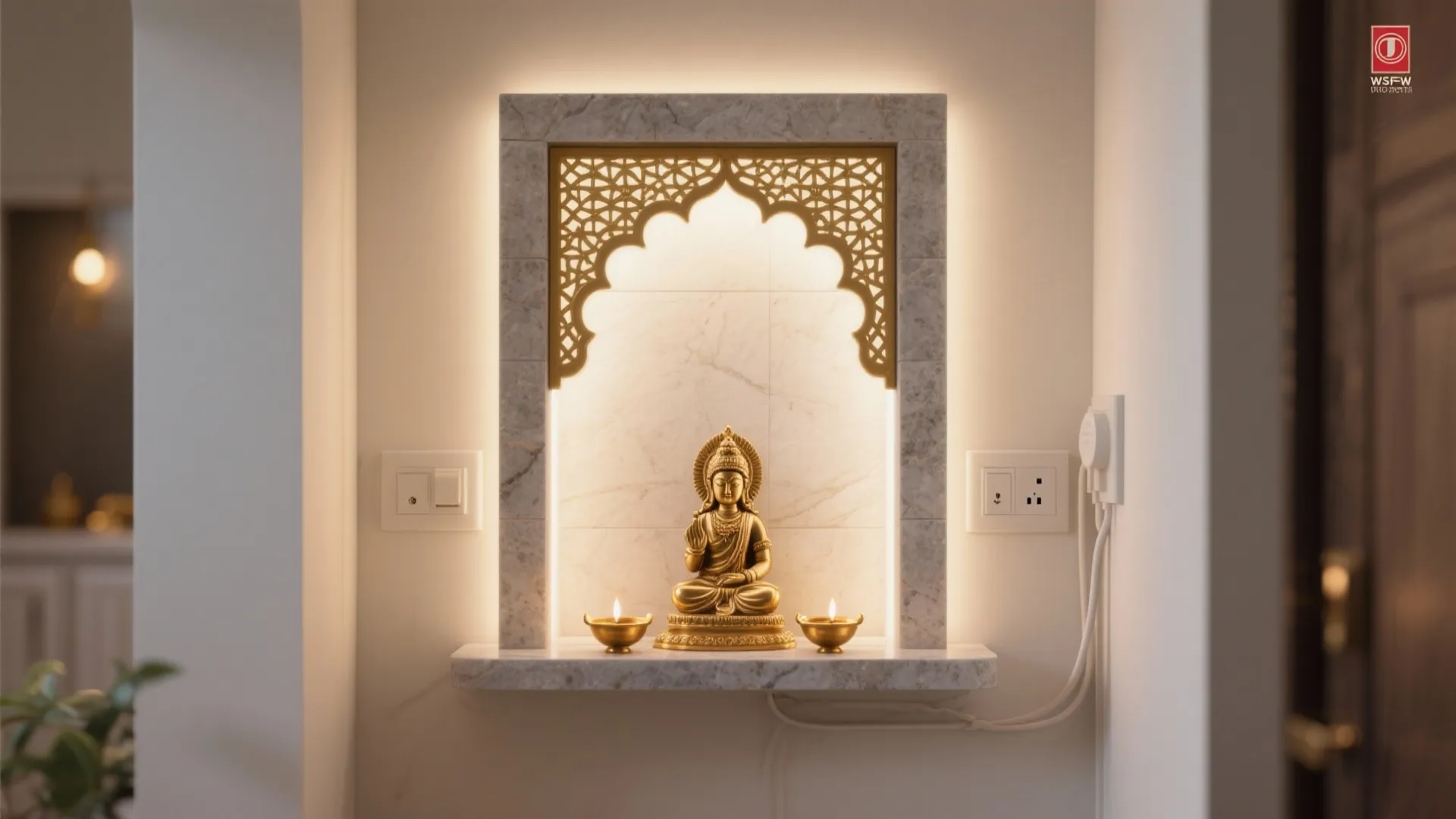 Minimal Stone Gopuram with Backlit Jaali