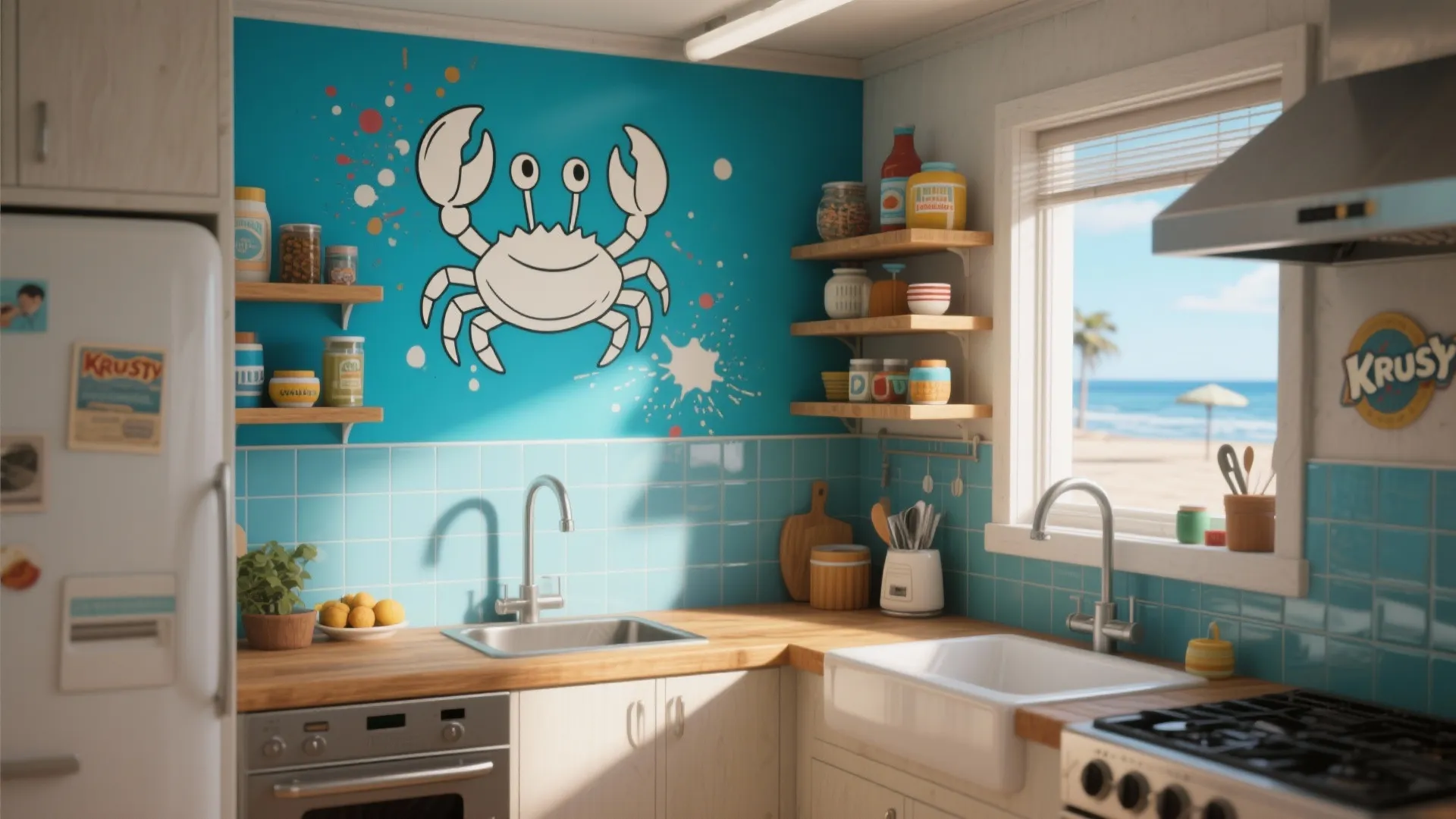 3. Make small kitchens feel like a Krusty Krab corner