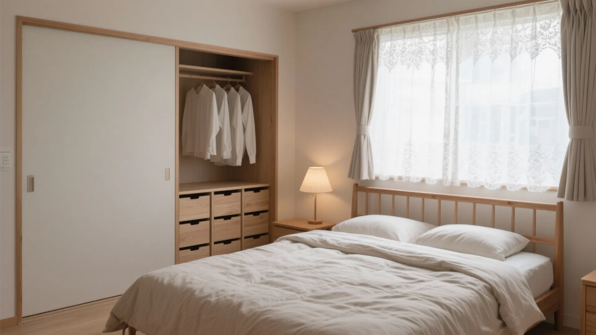 Tips 4: 寝室は“光の階調”で落ち着きを作る（收纳技巧）