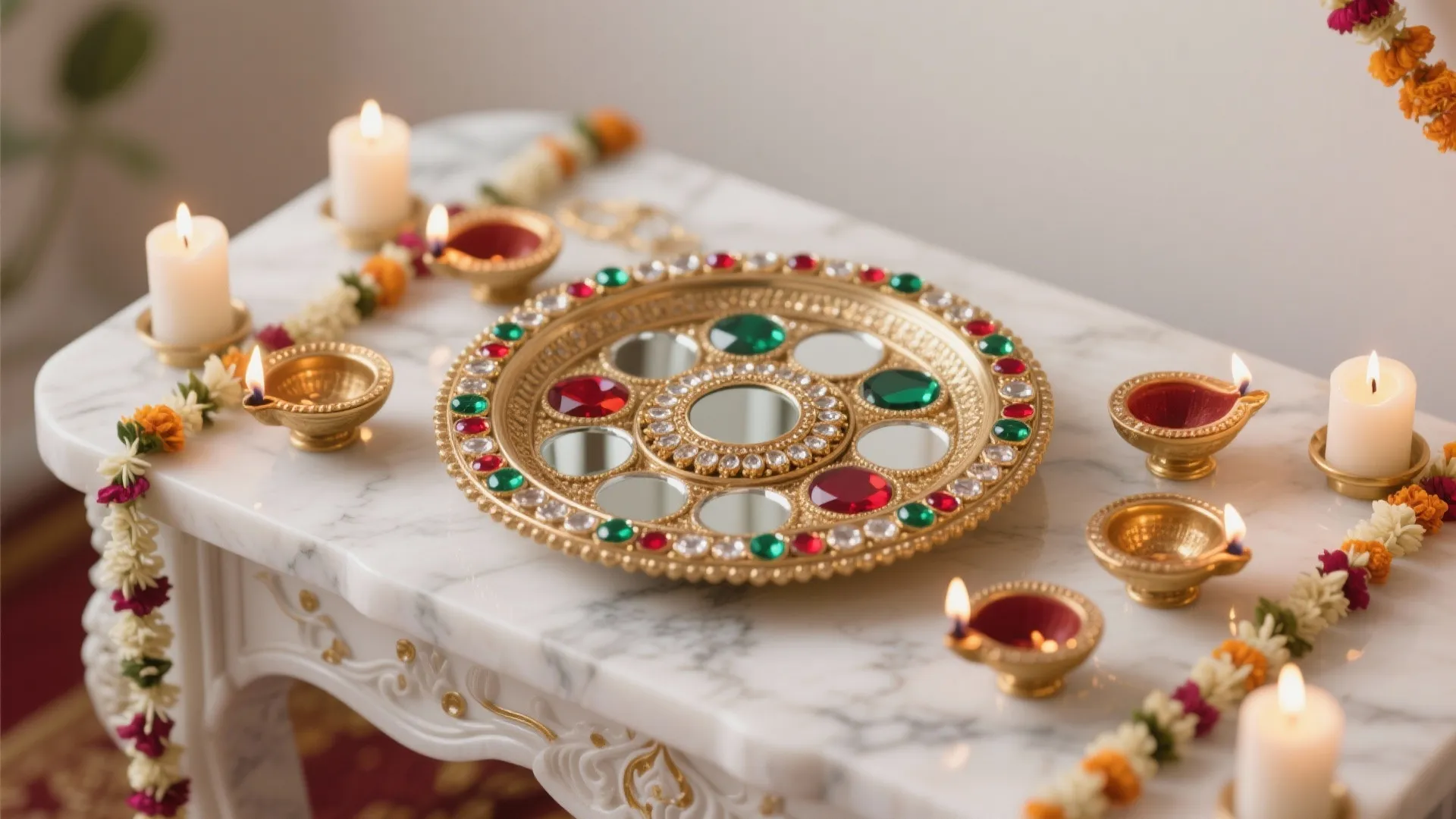 Kundan & Mirror-Work on Marble: Festive Statement