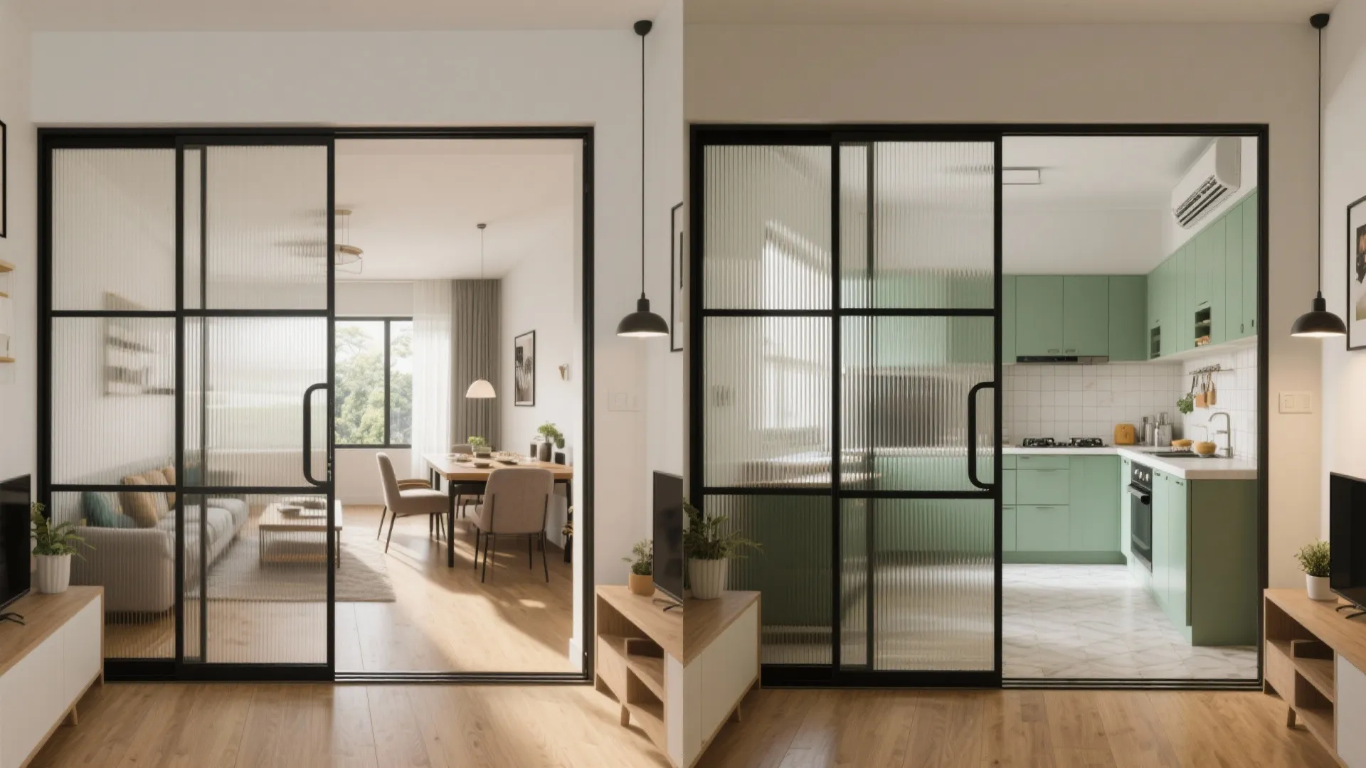 [Section: Inspiration 3] Sliding glass partitions to borrow light (and keep AC in)