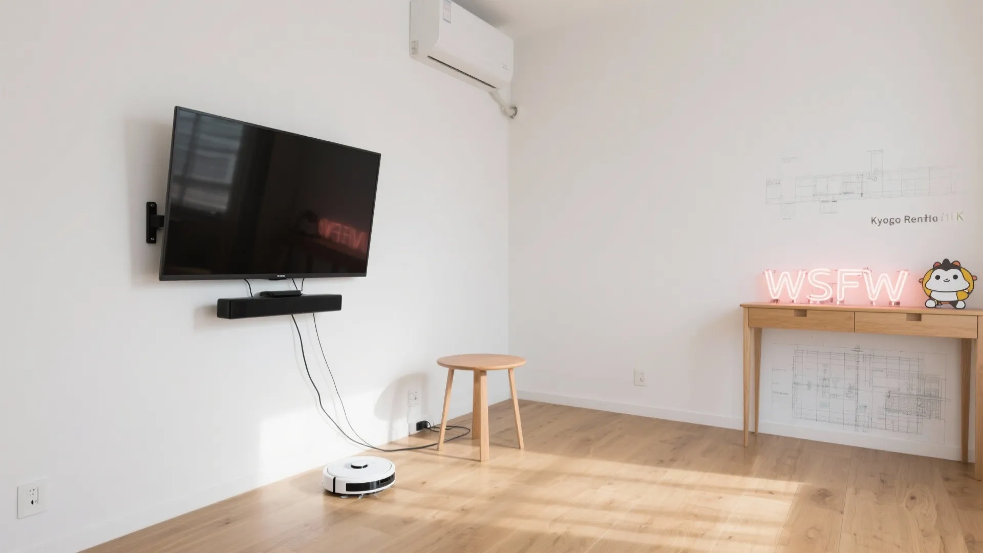 Tips 4: 斜め壁掛けで床を空ける（動線規画 × 軽量ブラケット）