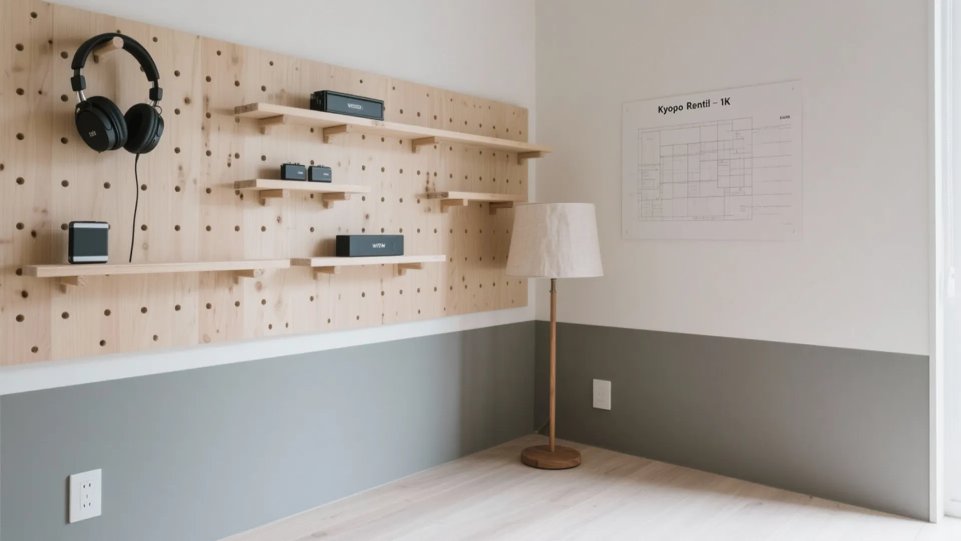 Tips 5: 壁一面の「ライン収納＋吊り棚」で床を空ける（日式風格／京都／東京小户型）