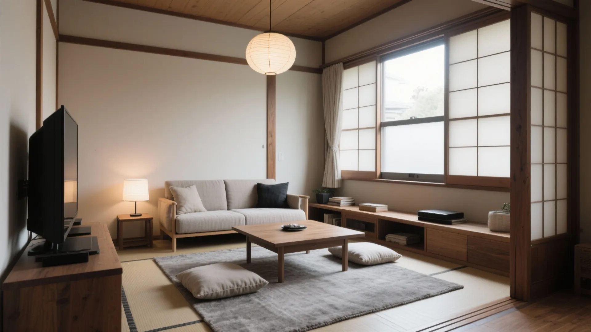 Tips 3: 一枚ラグと低座のリビング｜日式風格で視線を下げて広く見せる