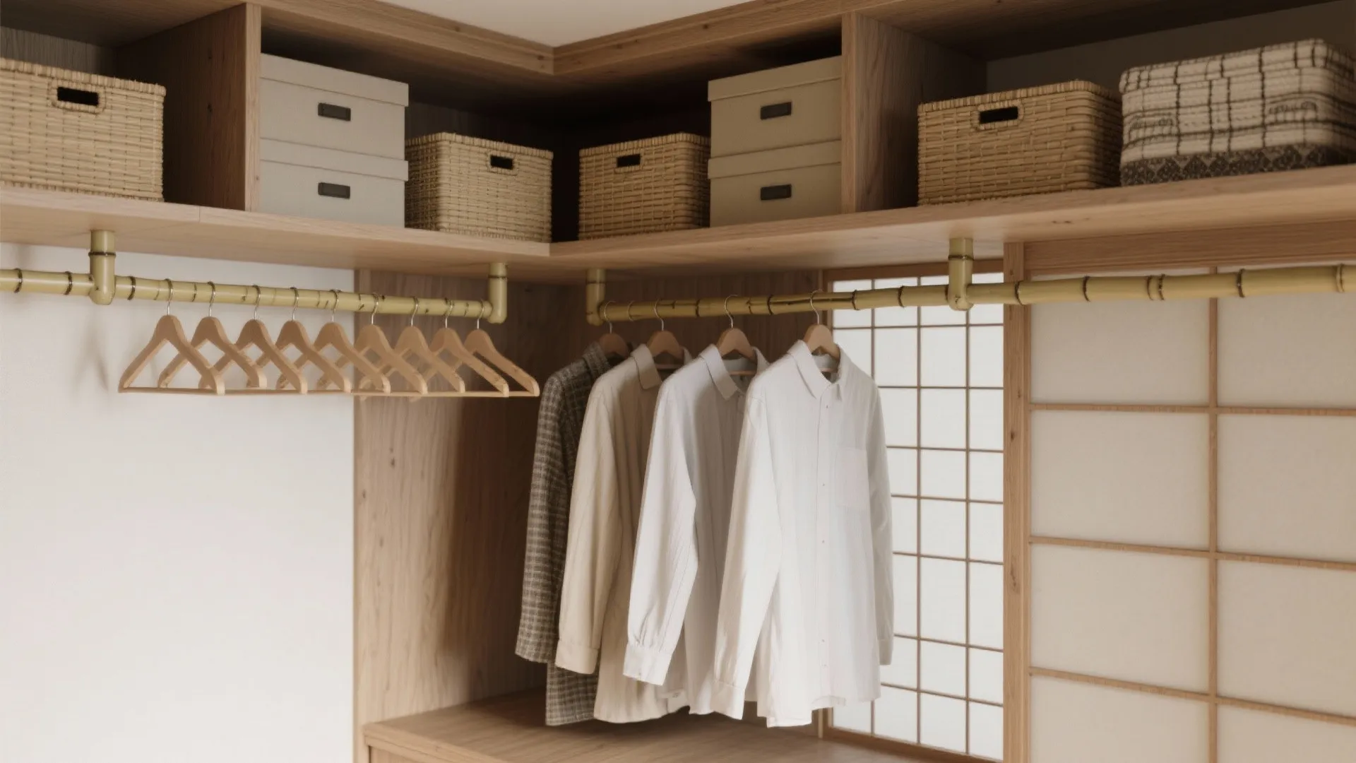 Tips 3: 京都の暮らしから学ぶ“高さを使う”家族クローゼット（可動棚と二段ハンガー）