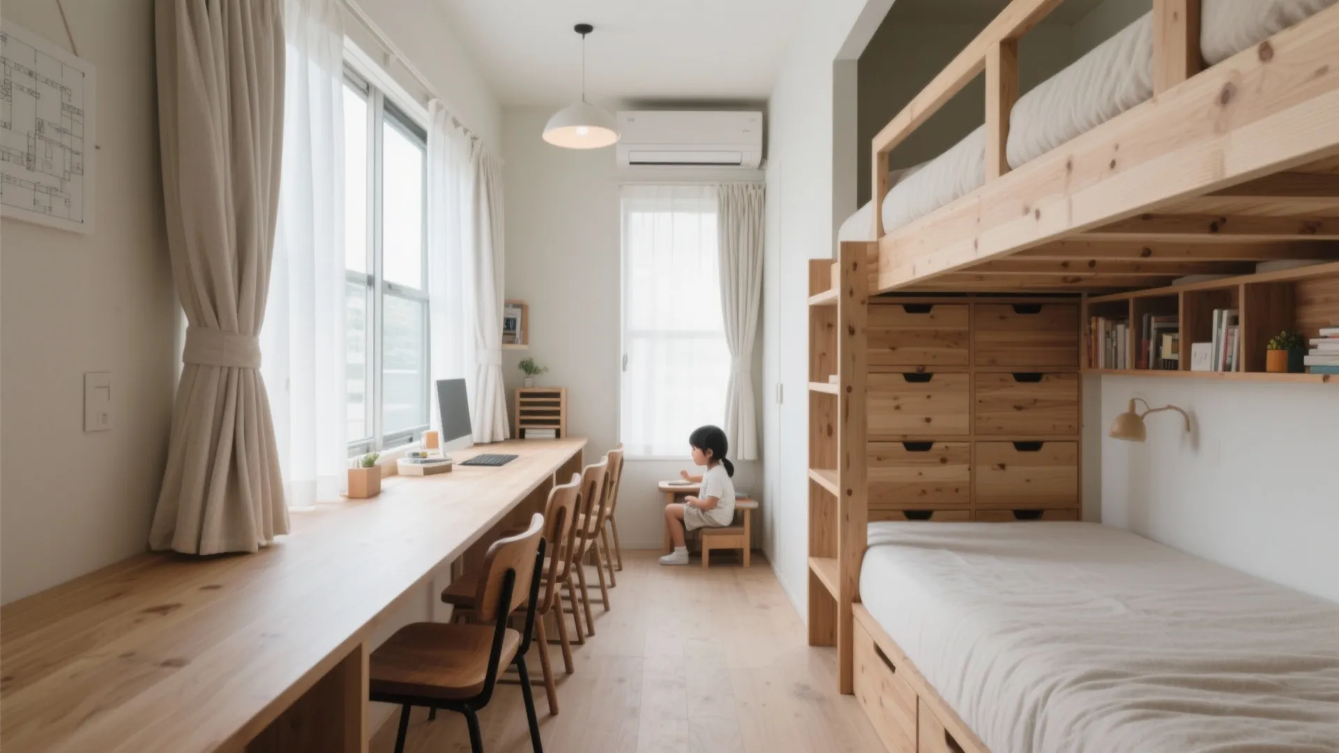 Tips 3: 子ども部屋は「共同机」＋「個別寝床」でスペースの競合を回避（動線計画）