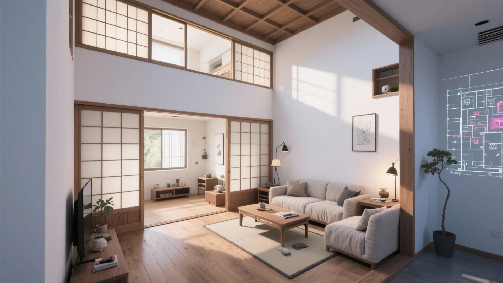 Tips 3: 天井高は“抜く場所を限定”してコストと開放感を両立（京都の景観と相性よし）