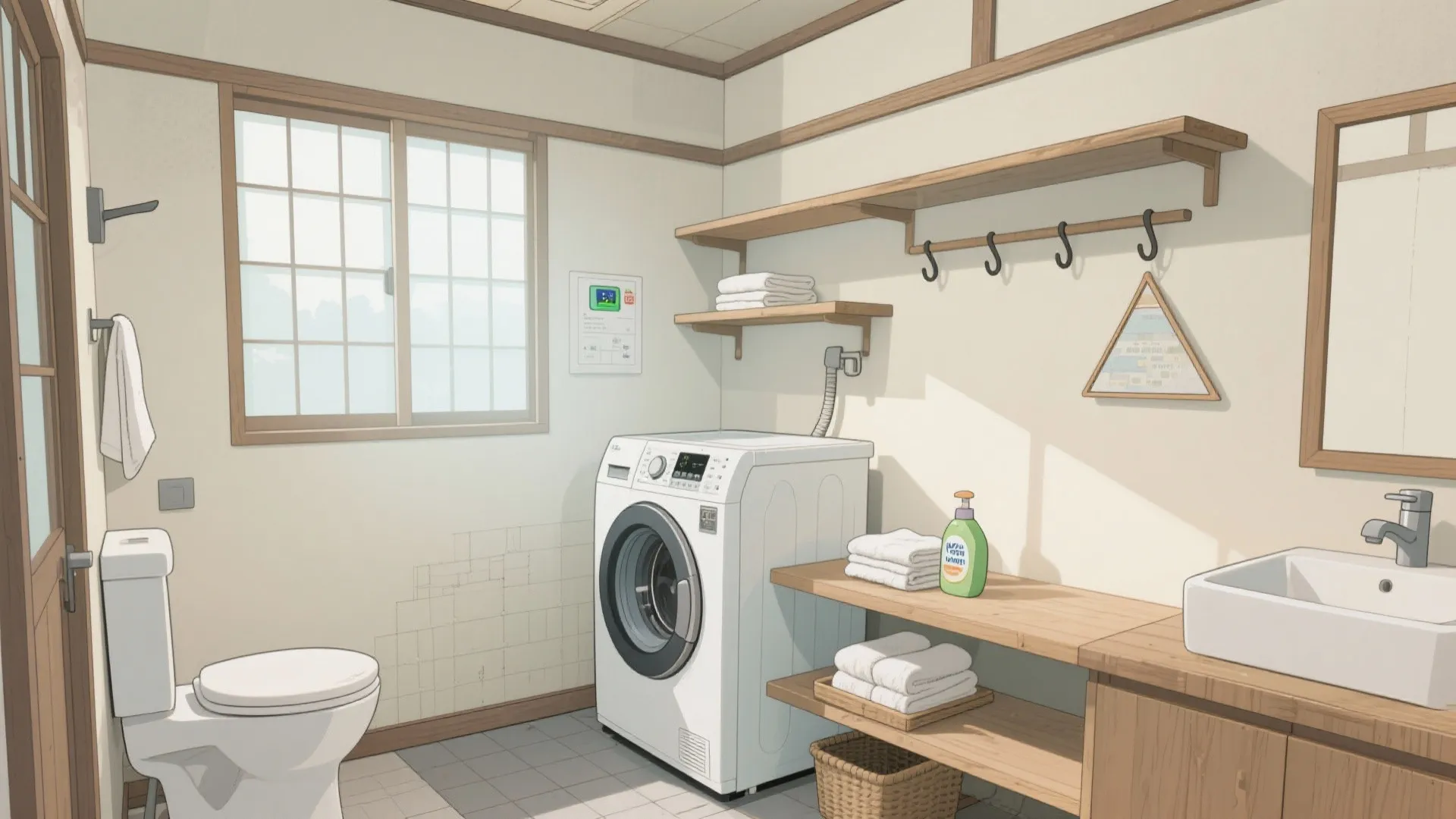 洗面・脱衣所は“時間差家事”でピークを平準化（京都・收納技巧）