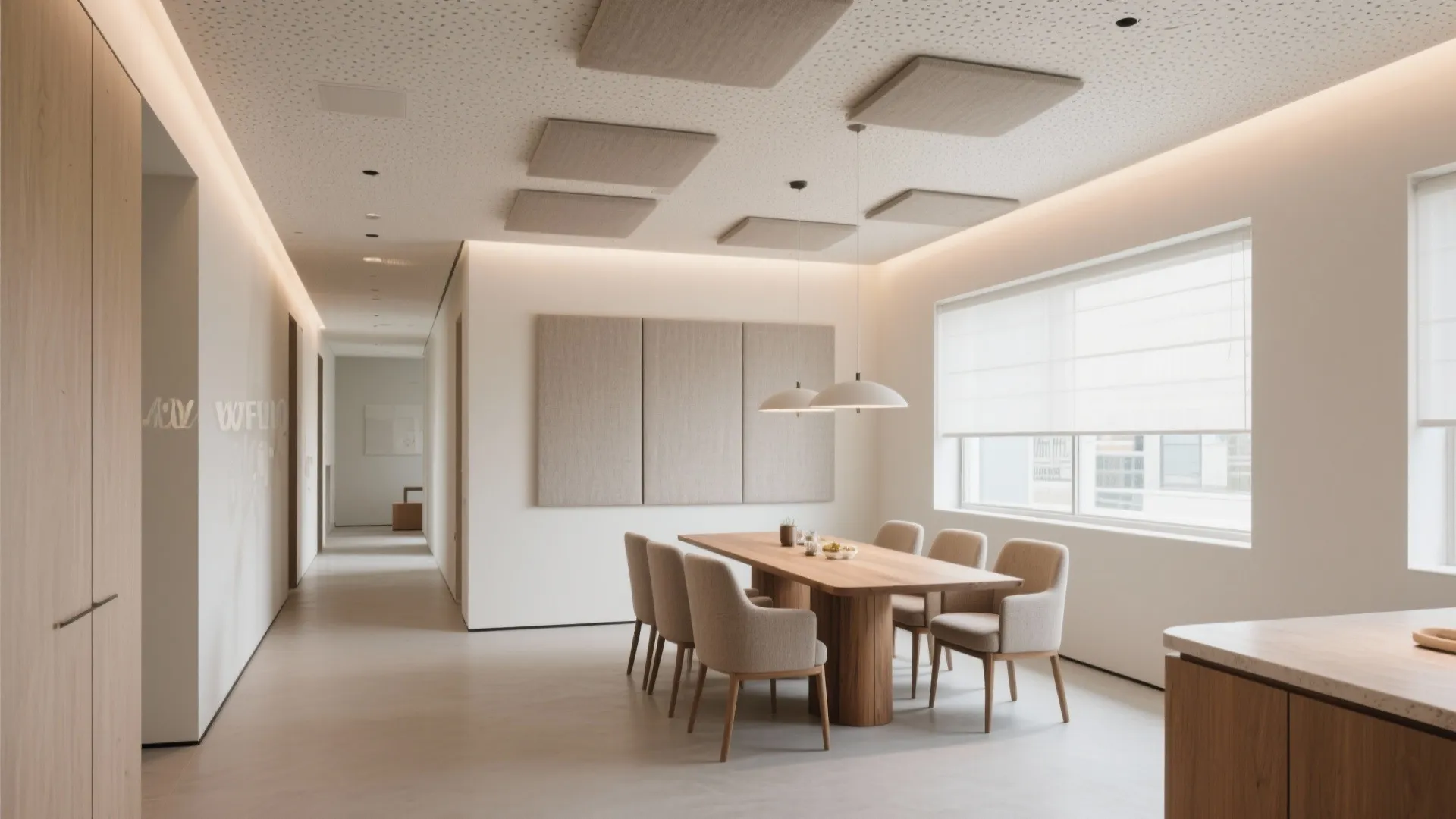 Textured finishes and soft acoustics