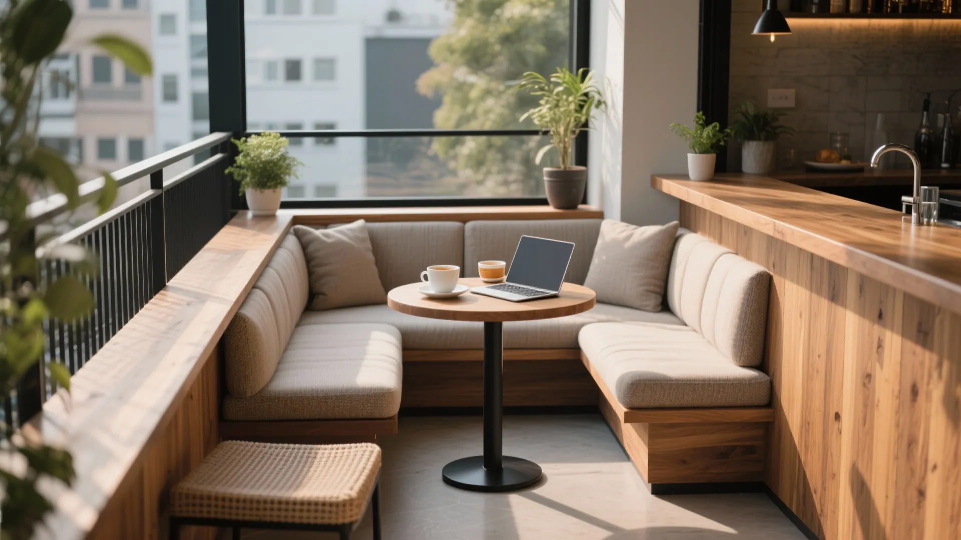 L-Shaped Balcony Bar or Banquette to Own the Corner