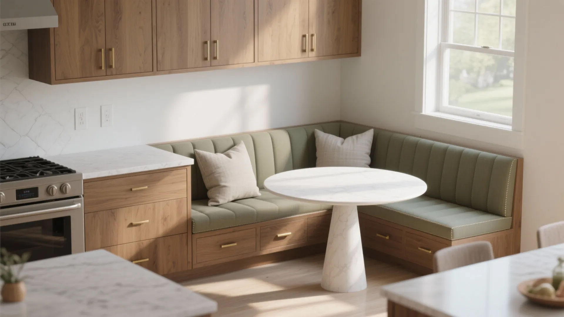 L-shaped kitchen with built-in banquette