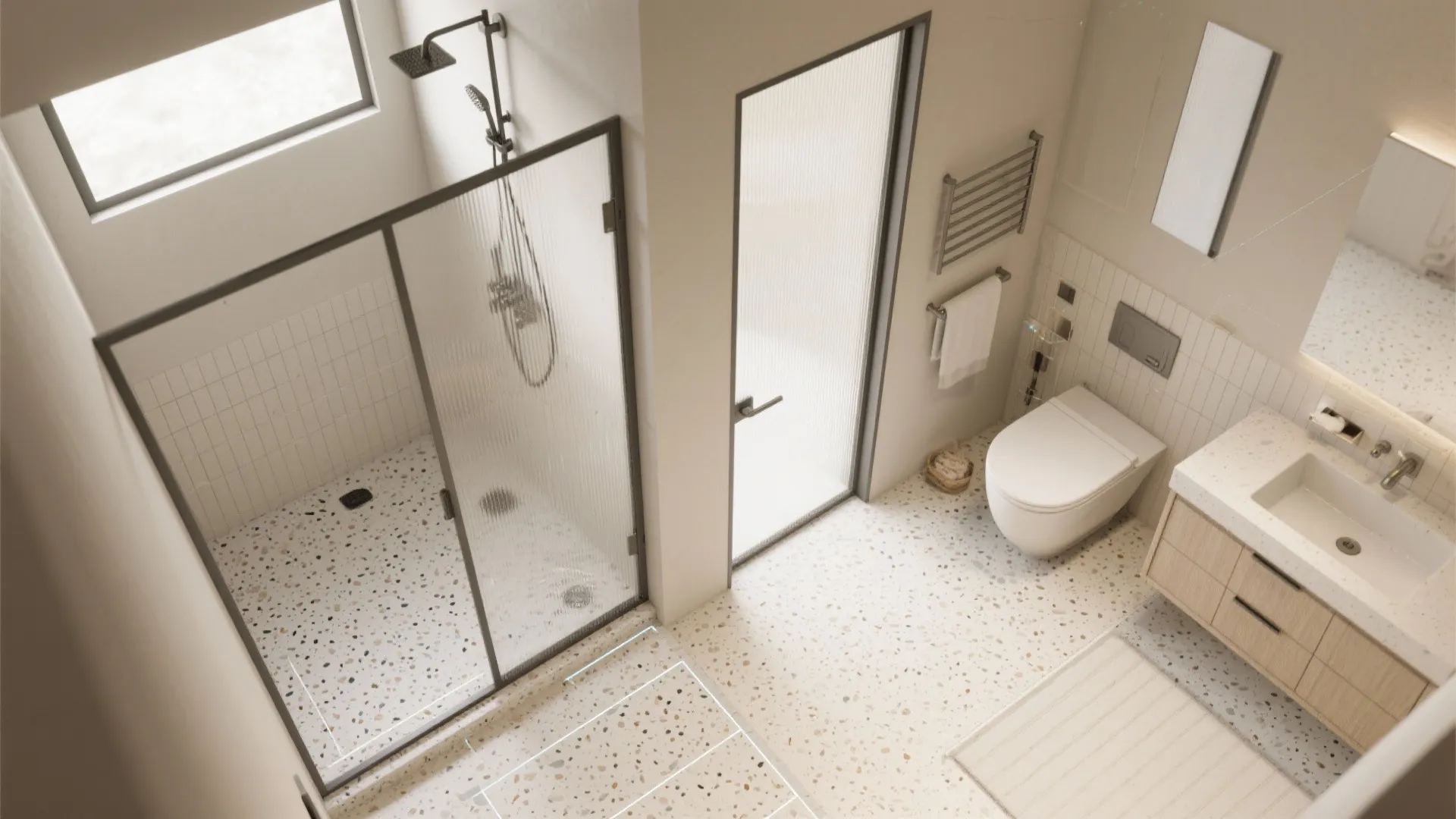 Zoned Wet–Dry Areas with a Sliding or Pocket Door