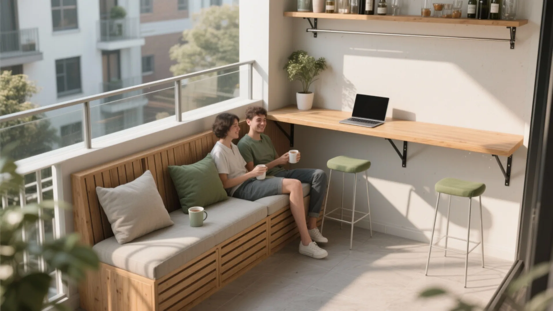 L-Shaped Seating With a Foldable Dining Perch