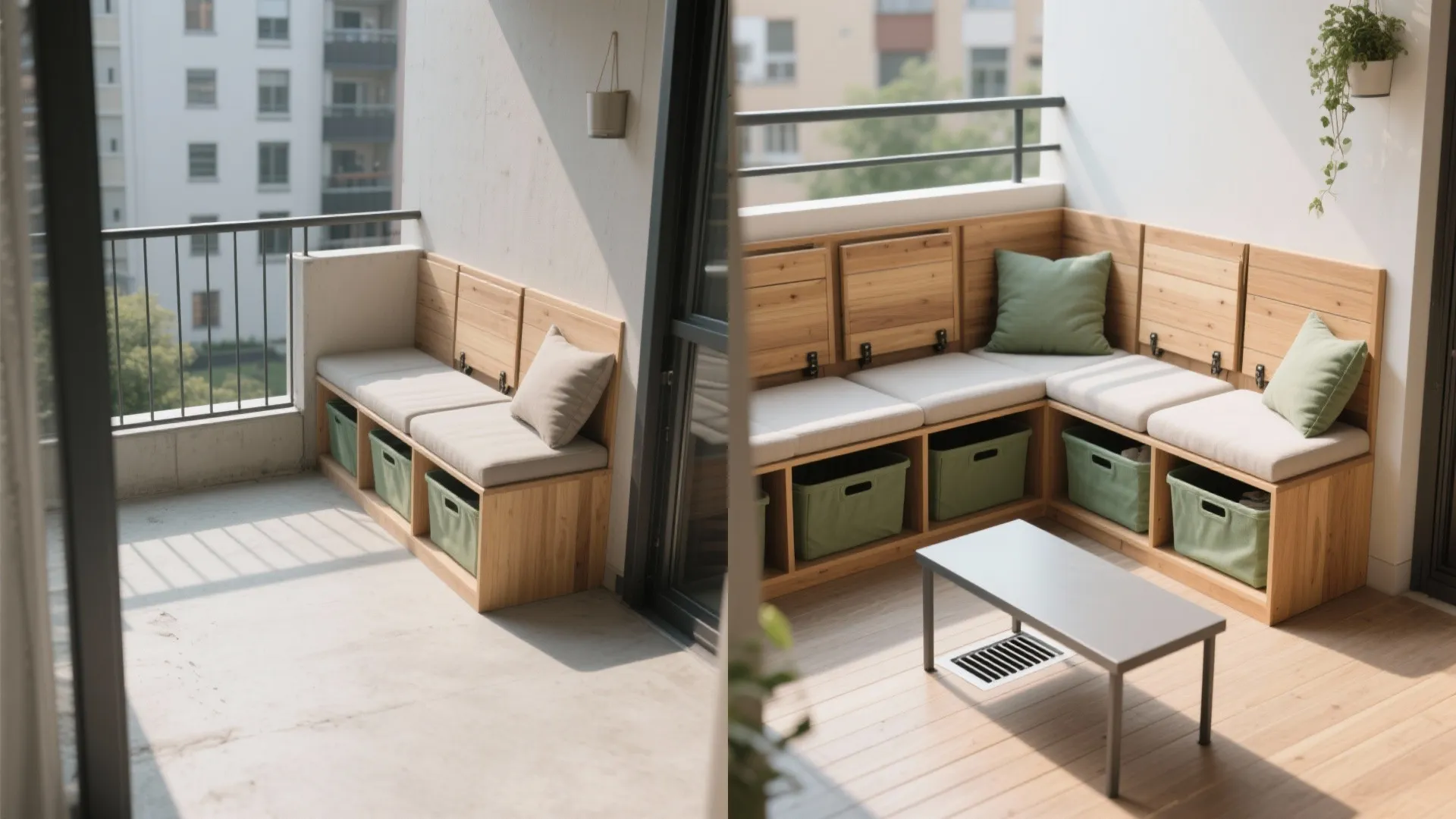 Modular L-shaped bench with hidden storage