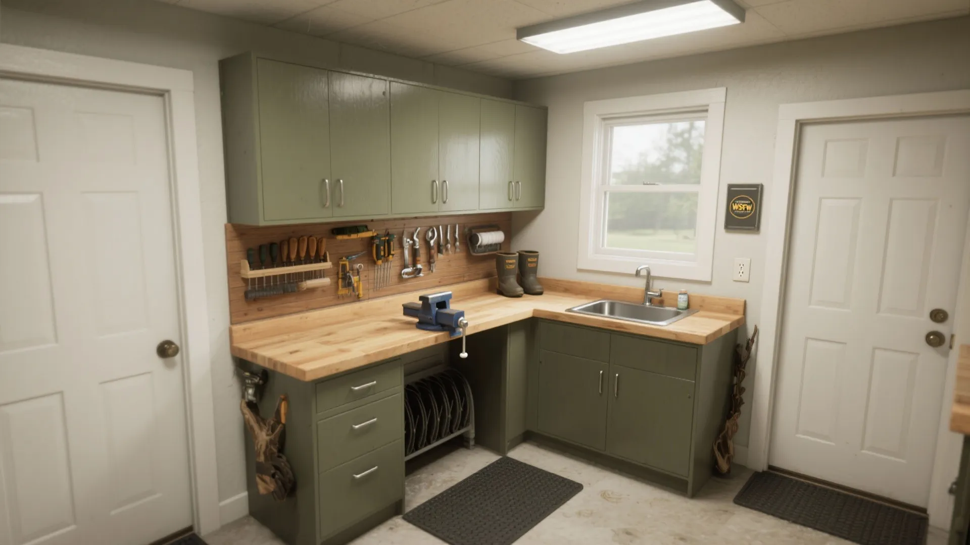 L-Shaped Workbench and Cleaning Corner