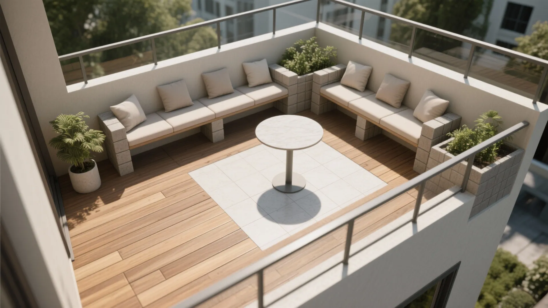 L-Shaped Bench Blocks in Tight Balconies