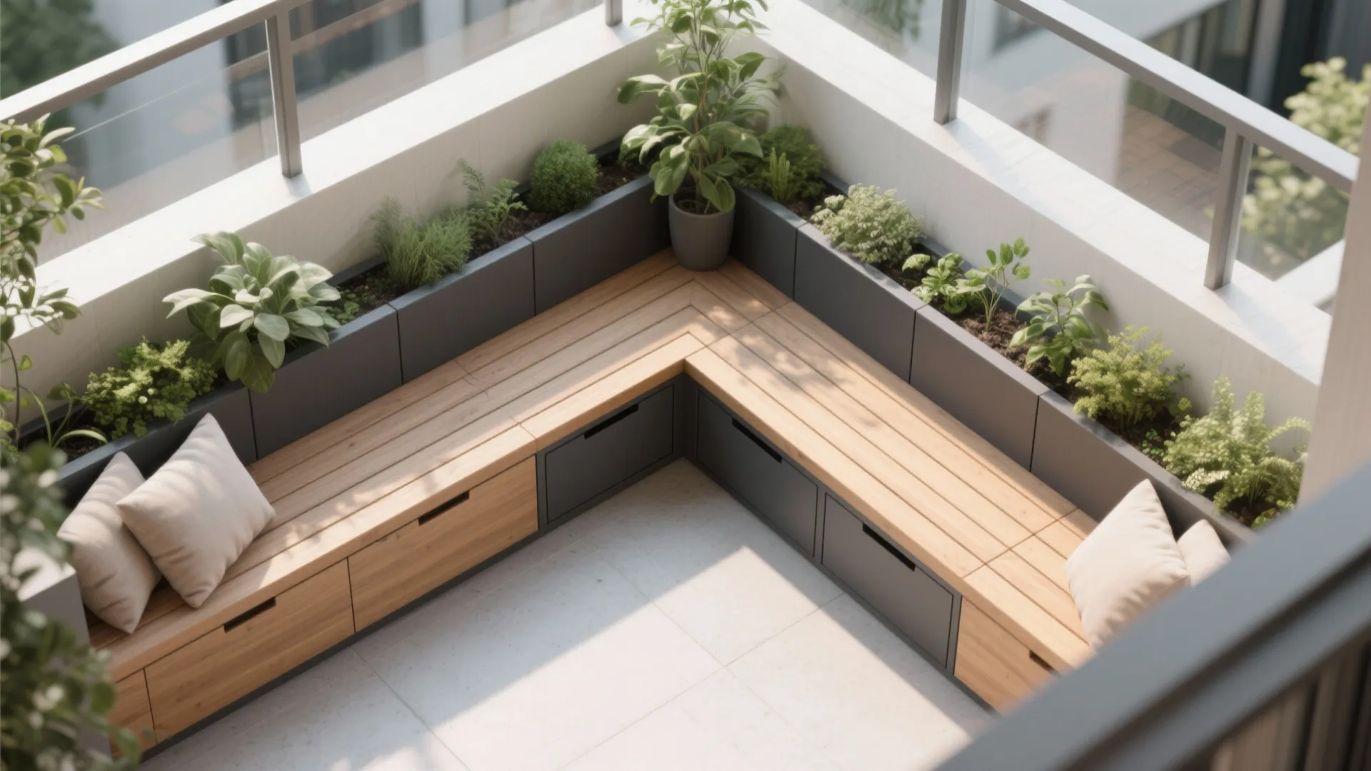 L-Shaped Corner Planter Bench