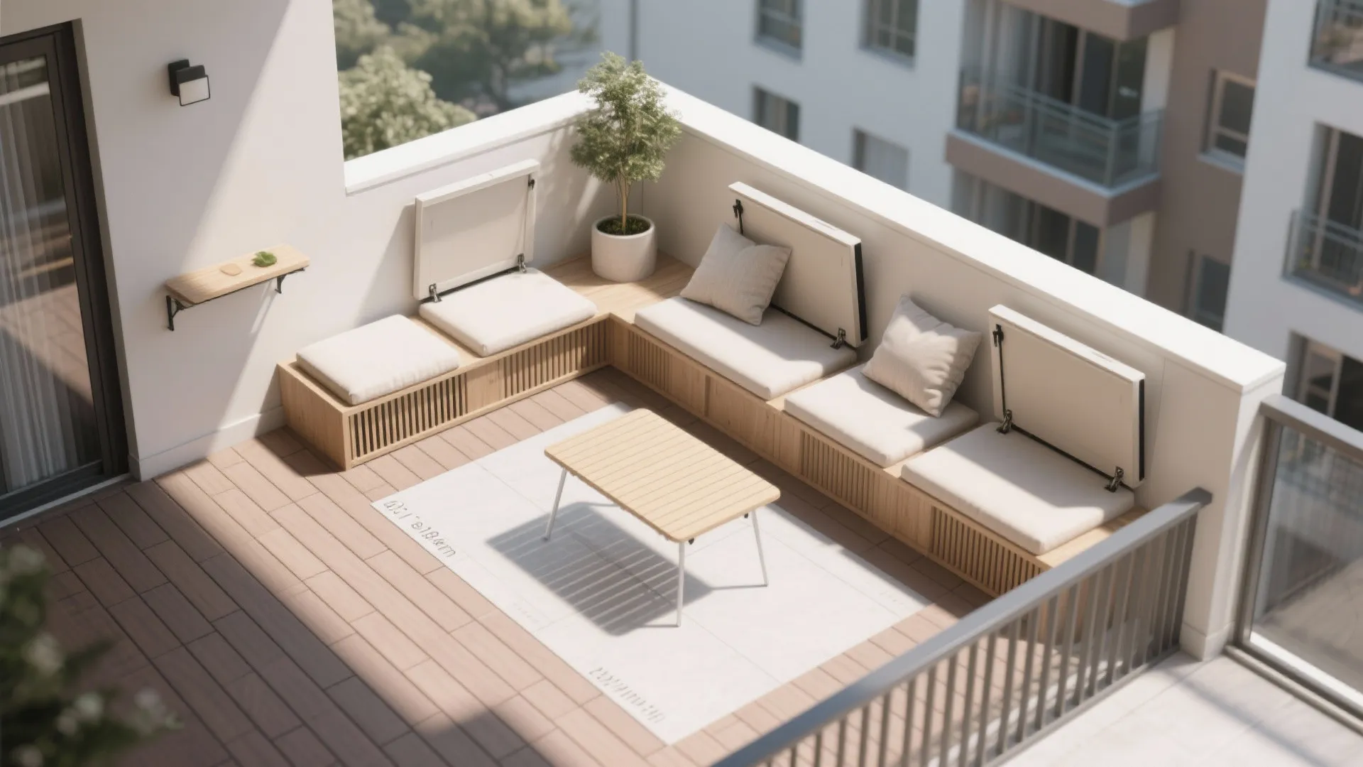 L-Shaped Bench With a Foldable Table