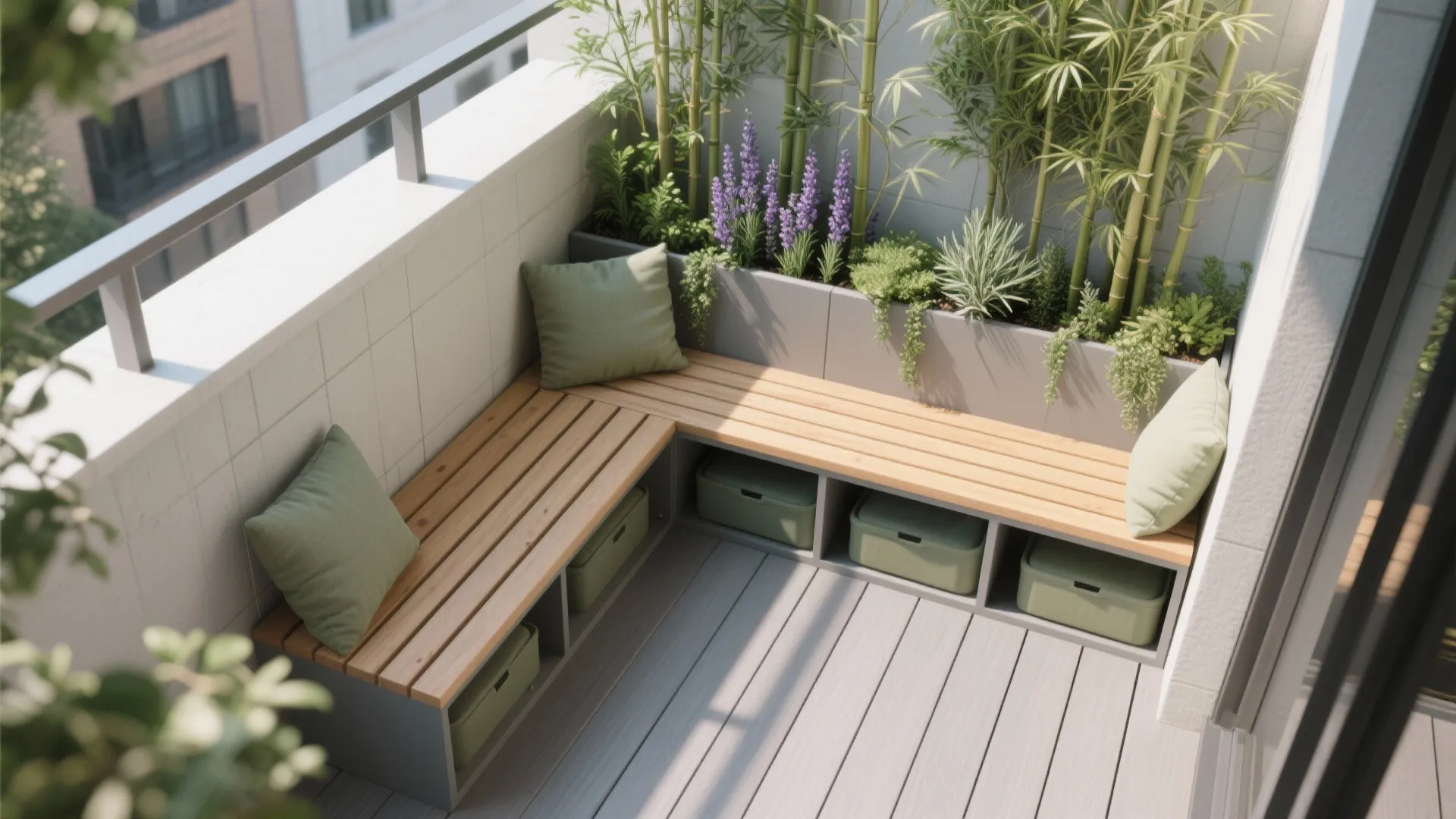 L-Shaped Seating with Planter Backdrop