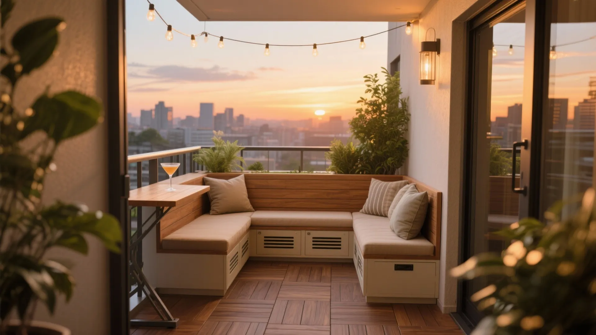 L-shaped bench seating with hidden storage